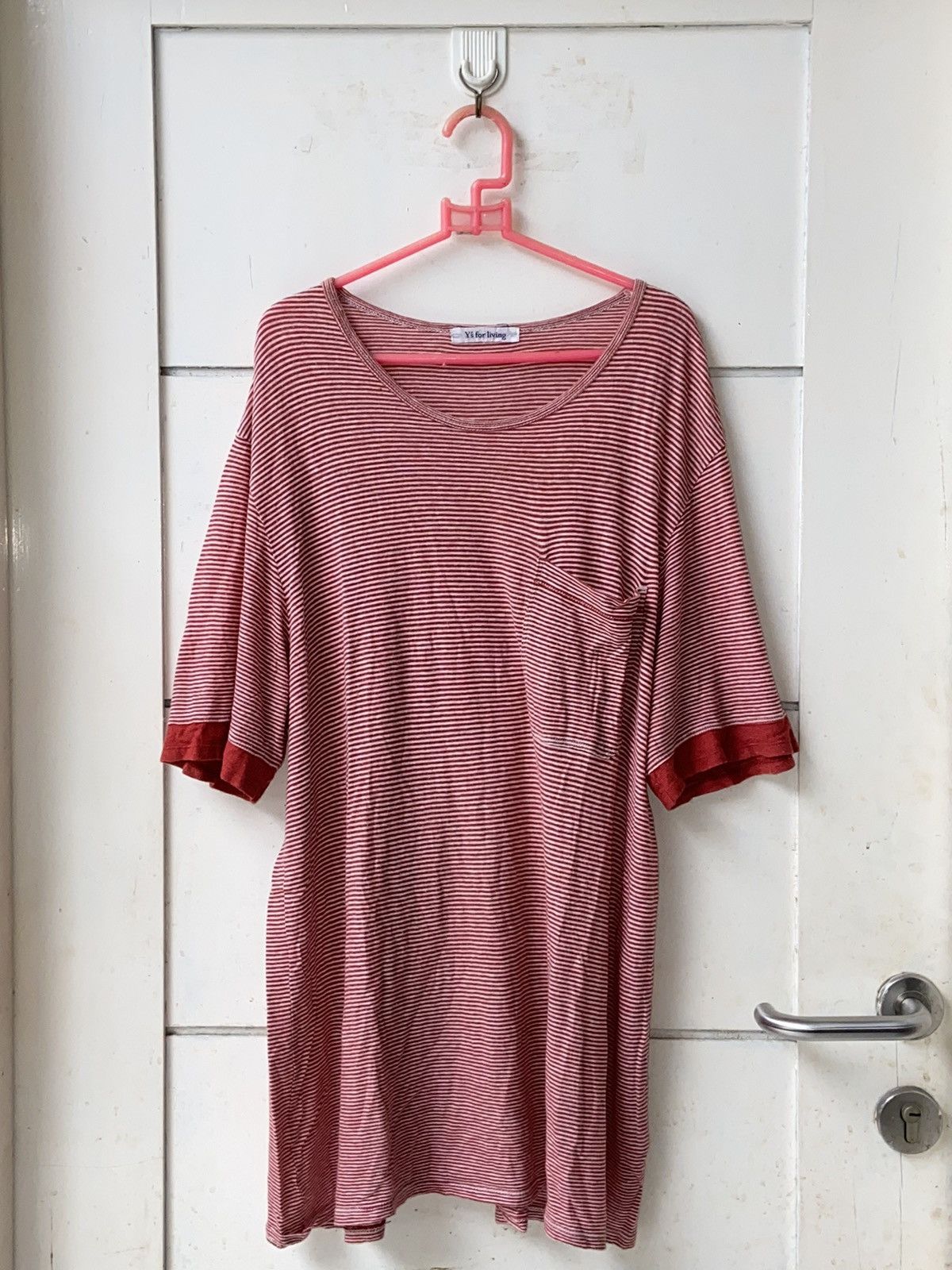 image of Yohji Yamamoto x YS Y’S For Living Red Striped T-Shirt, Men's (Size Large)