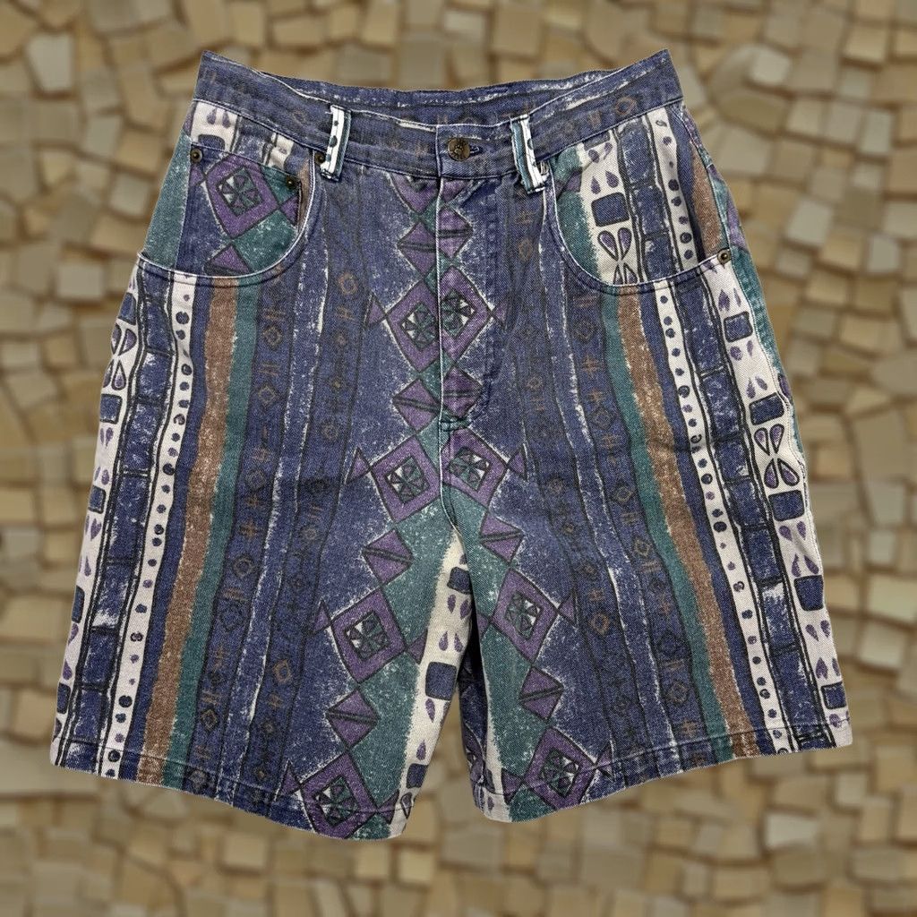 Vintage VINTAGE No Boundaries Denim Aztec Print Jean Mom Shorts Size 7 26” 90s Y2K Size 28" / US 6 / IT 42 - 1 Thumbnail