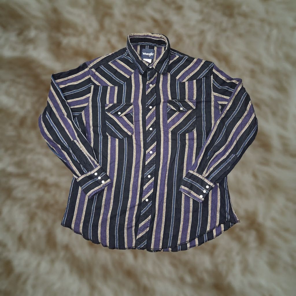 Wrangler VINTAGE Wrangler Shirt Mens XL Black Purple Striped Western Pearl Snap Shirt Size US XXL / EU 58 / 5 - 1 Thumbnail