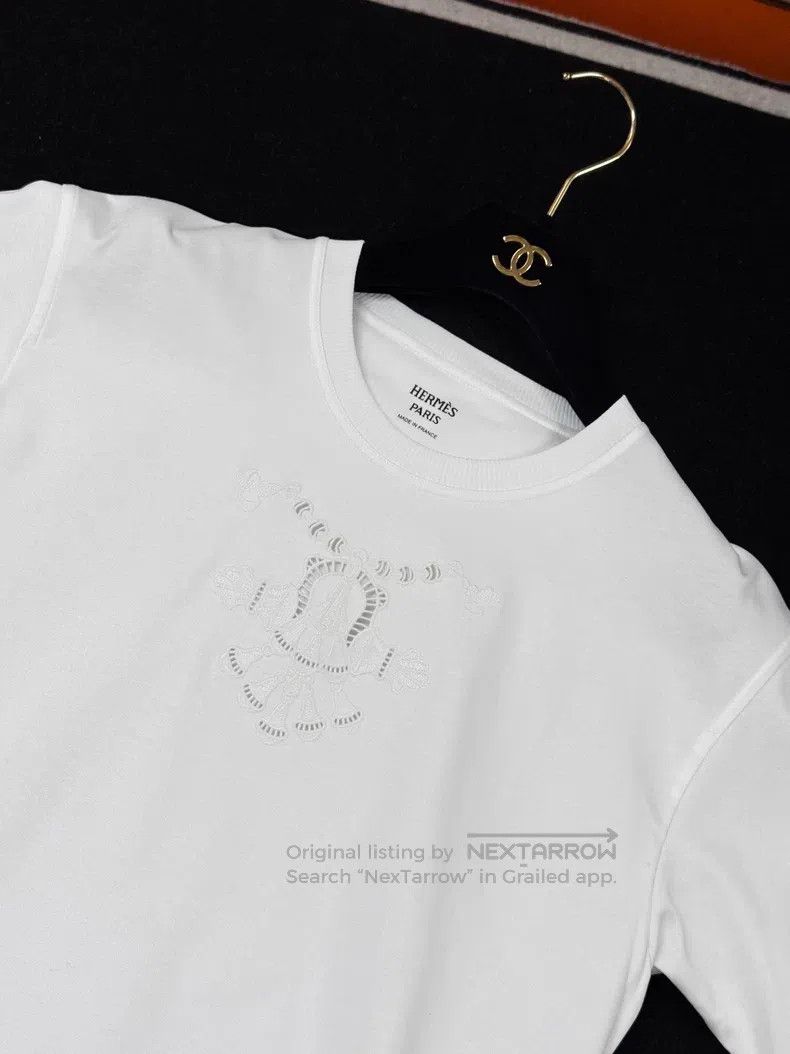 Hermes Hermes White Plain Knit Embroidered Short Sleeve T-Shirt Size XXS / US 00 / IT 34 - 2 Thumbnail
