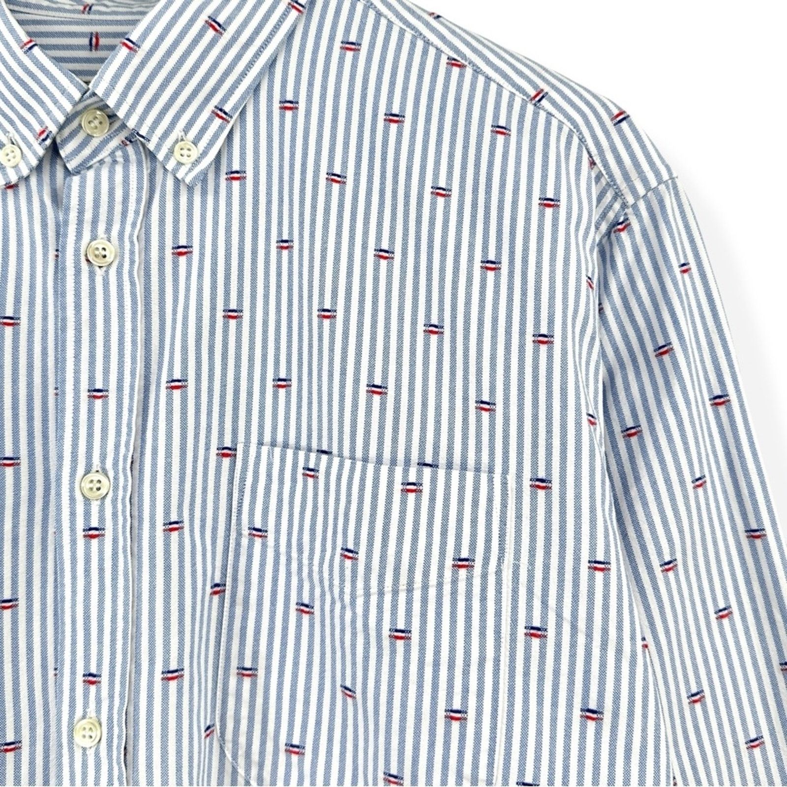 Maison Kitsune Blue & White Striped Embroidered Applique Button Up Shirt Size US XL / EU 56 / 4 - 3 Thumbnail