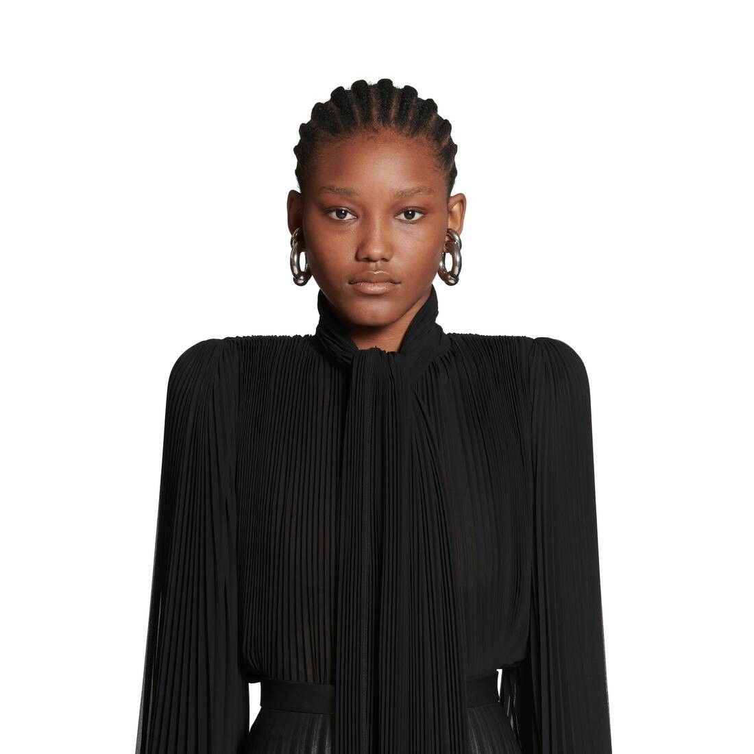 Balenciaga oc11z0825 Scarf Pleated Blouse in Black Size L / US 10 / IT 46 - 5 Thumbnail