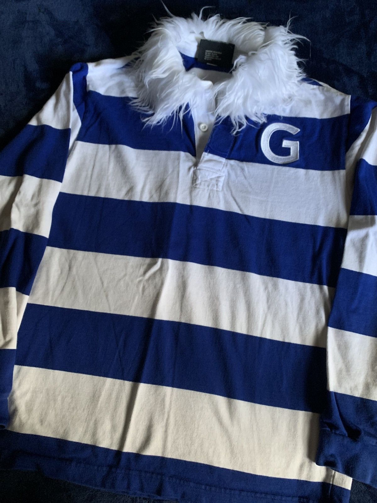 Other Blue White Striped Sweater Vintage Fur Fashion Swag 2000s Size US L / EU 52-54 / 3 - 1 Thumbnail