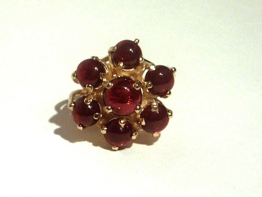 Designer Silver 18 kt Gold Vermeil Flower Cocktail Ring Red Garnet Size ONE SIZE - 1 Thumbnail