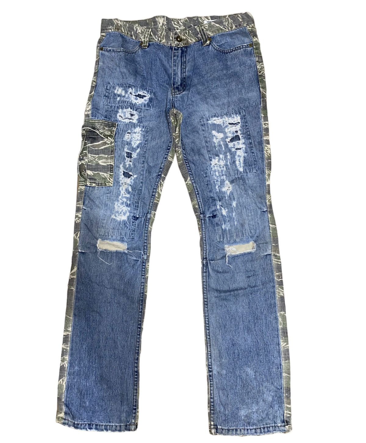 image of Semantic Design Semanticdesign Japan Ripped Camo Jeans Pants in Blue, Men's (Size 31)