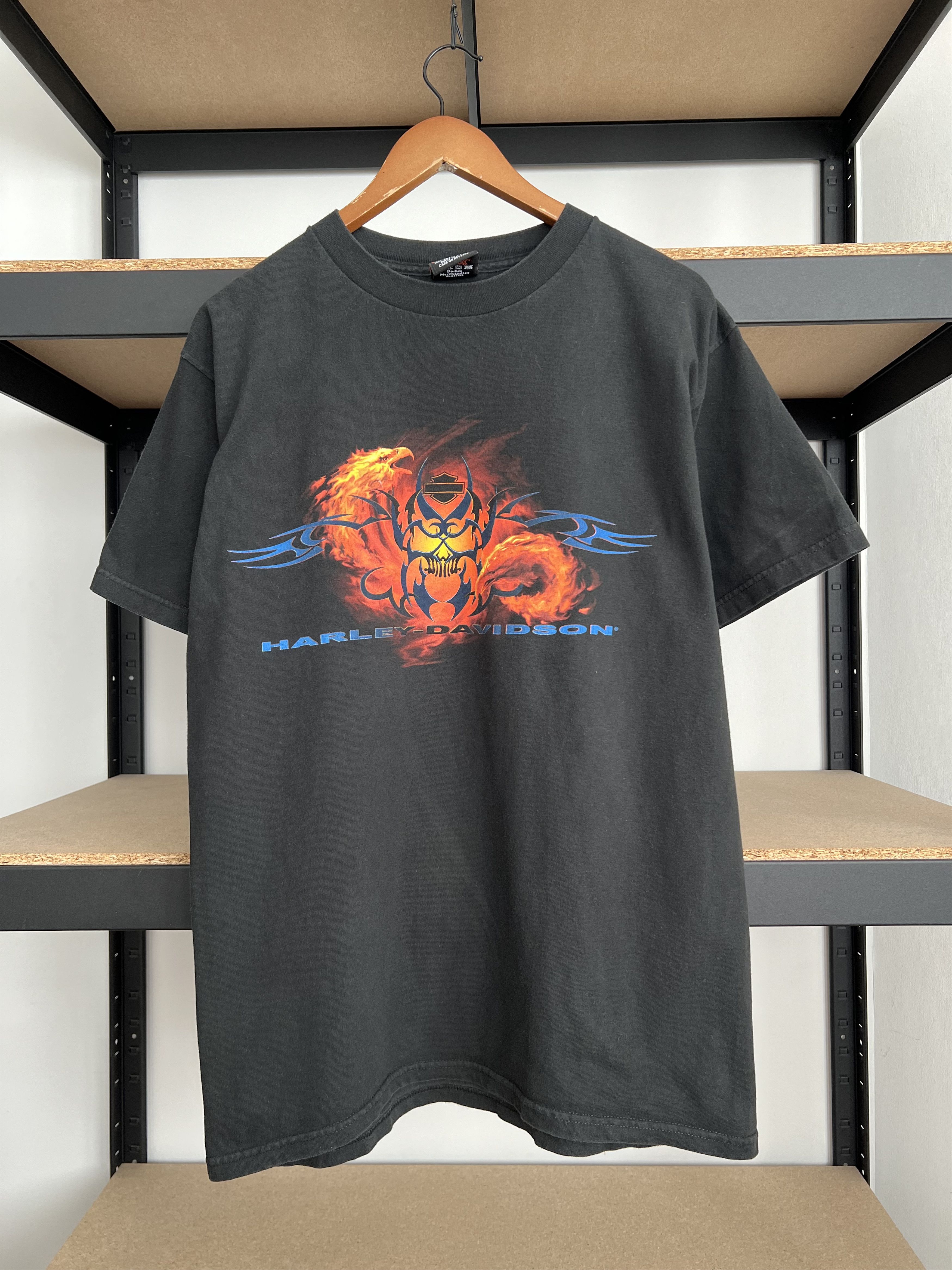 Harley Davidson Vintage 2000s Harley Davidson Eagle Skull Fire Flame T-shirt Size US L / EU 52-54 / 3 - 1 Thumbnail