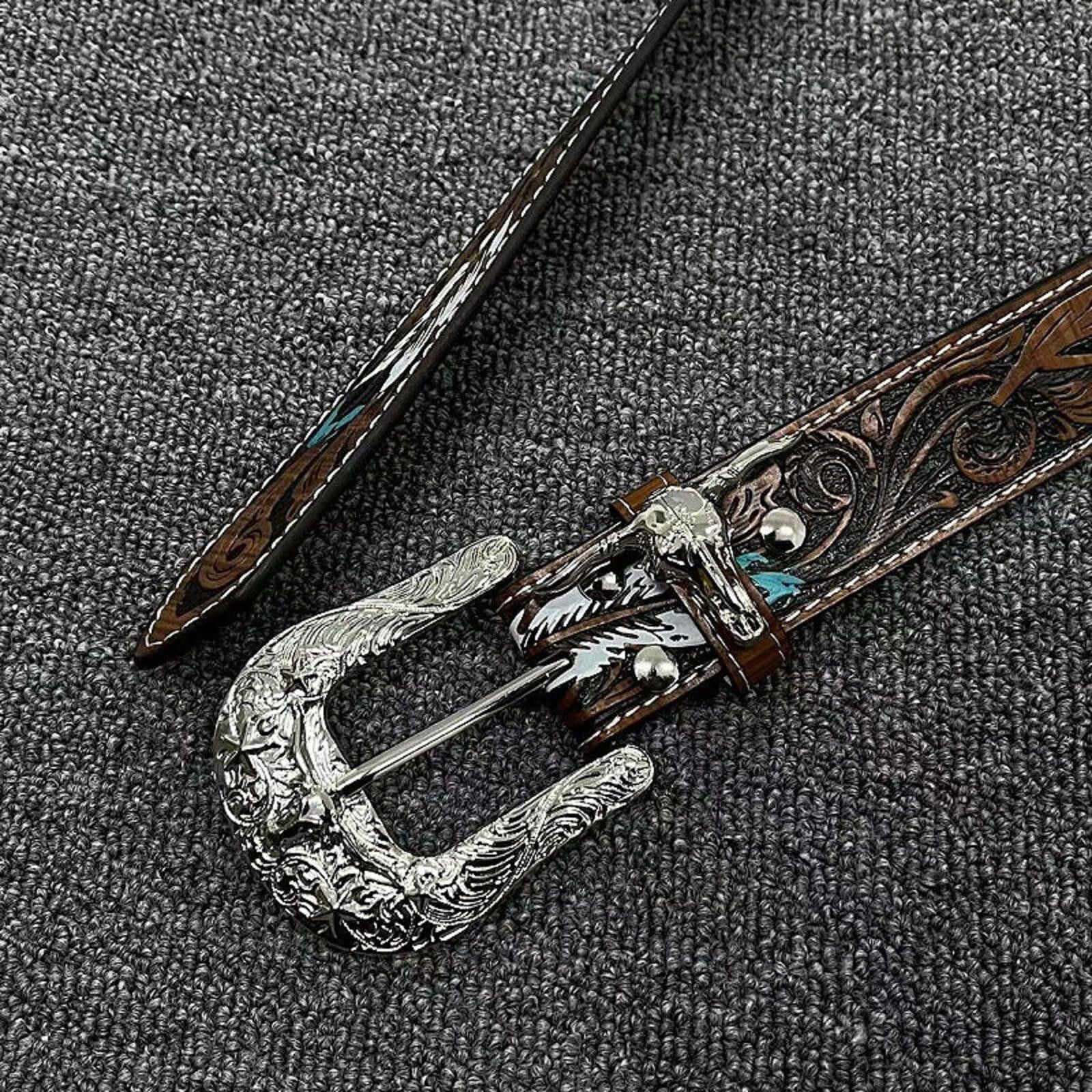 Other Western Embossed Feather Belt | Vintage Brown Cowboy Street Size ONE SIZE - 3 Thumbnail