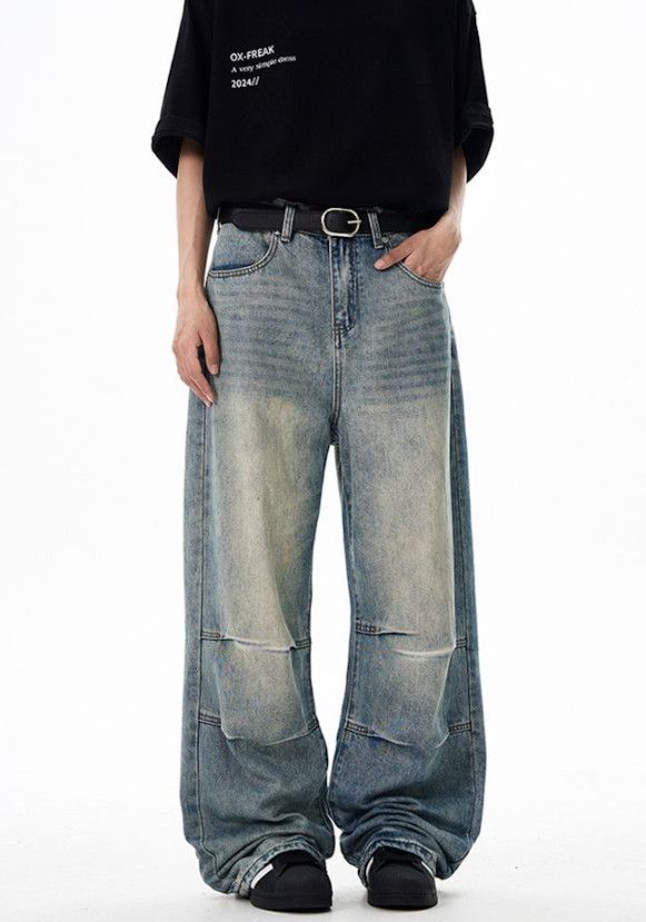 Vintage American baggy patchwork straight wide-leg jeans for men Size US 32 / EU 48 - 2 Thumbnail