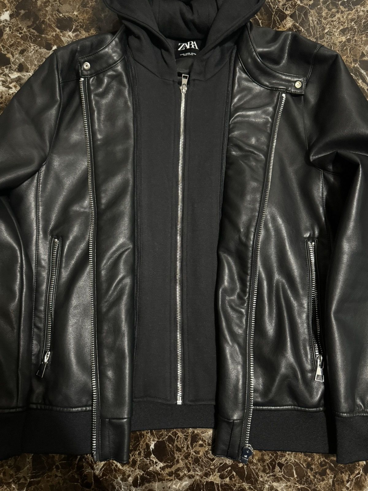 Zara Zara Leather Jacket with Hoodie Size US XL / EU 56 / 4 - 2 Thumbnail