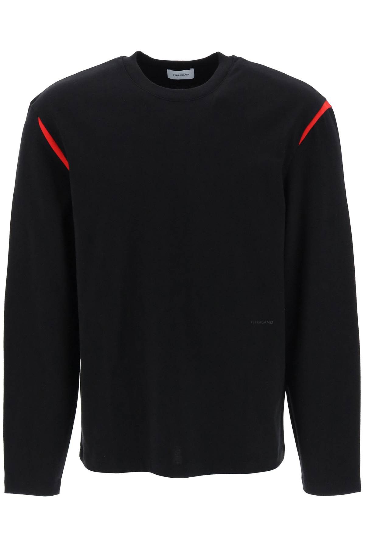 image of Salvatore Ferragamo Ferragamo Long-Sleeved T-Shirt With Contrasting Inlays in Beige Nero Red (Size 