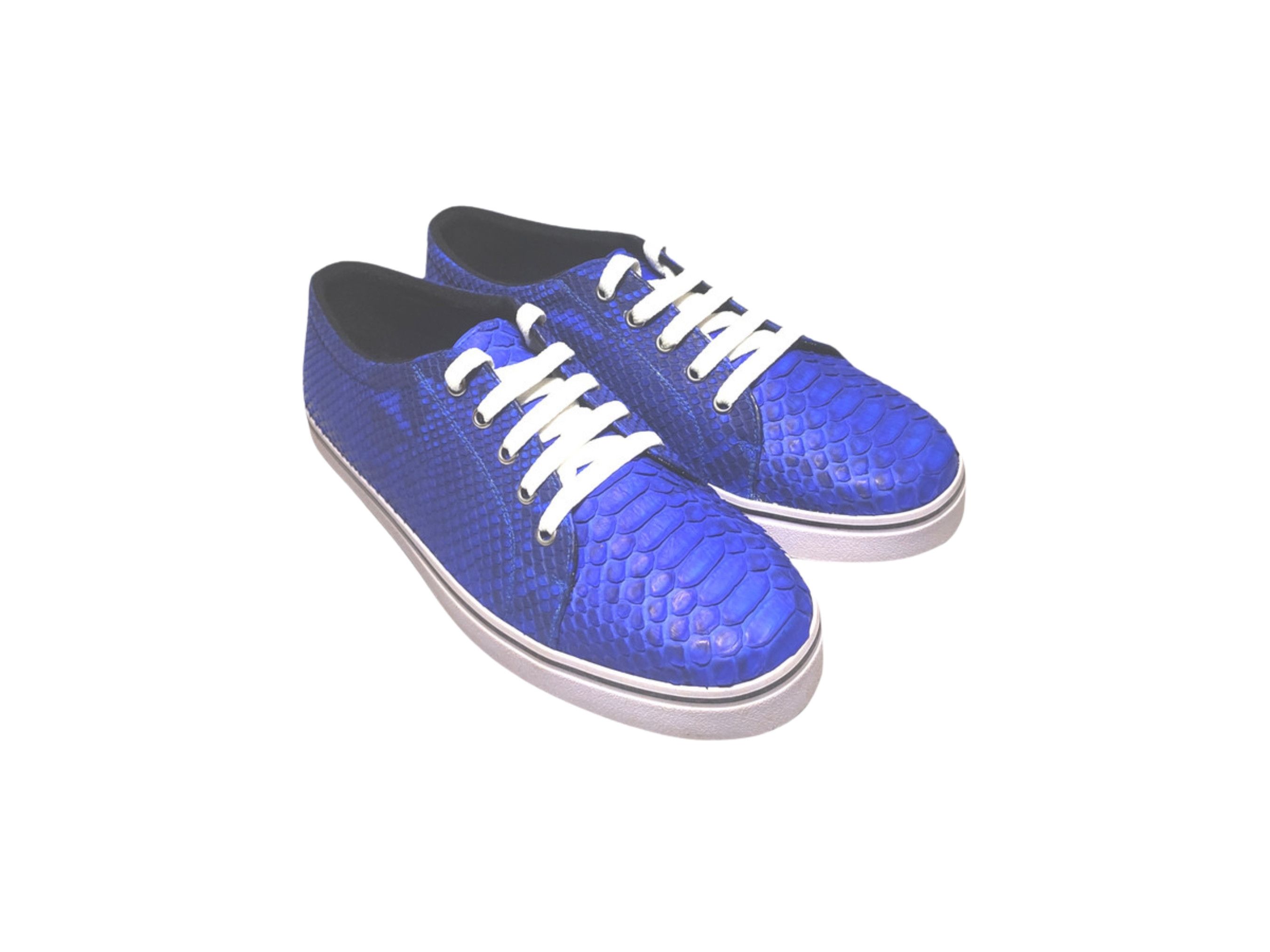 Handmade Blue Snakeskin Casual Sneakers Size US 7 / EU 40 - 2 Thumbnail
