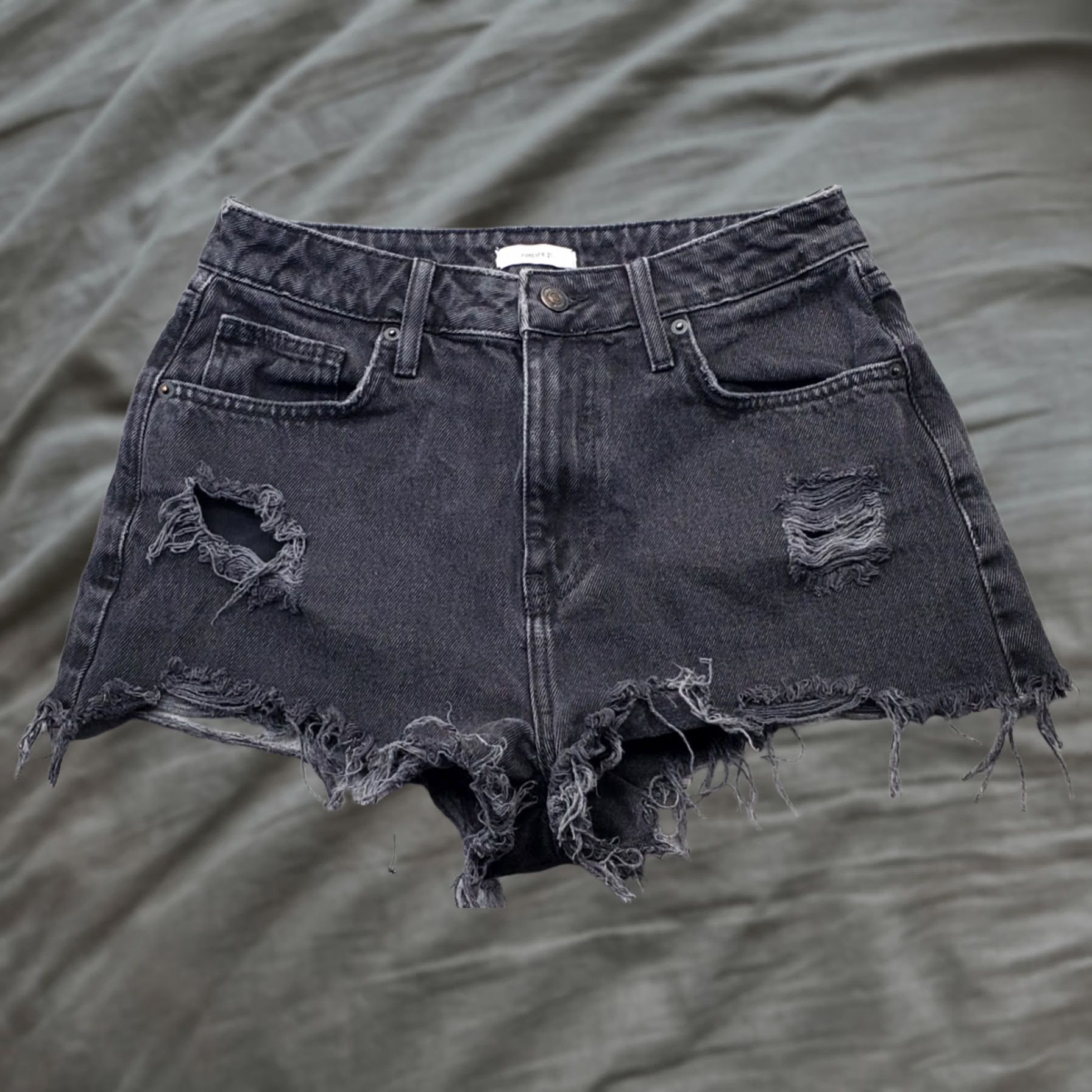 Forever 21 Forever 21 Jeans Shorts Womens Size 28 Black Denim Frayed Hem Distressed Outdoor - 5-Pocket Design, Button, Zipper, Regular Fit, Inseam 1.75" Size 28" / US 6 / IT 42 - 1 Thumbnail