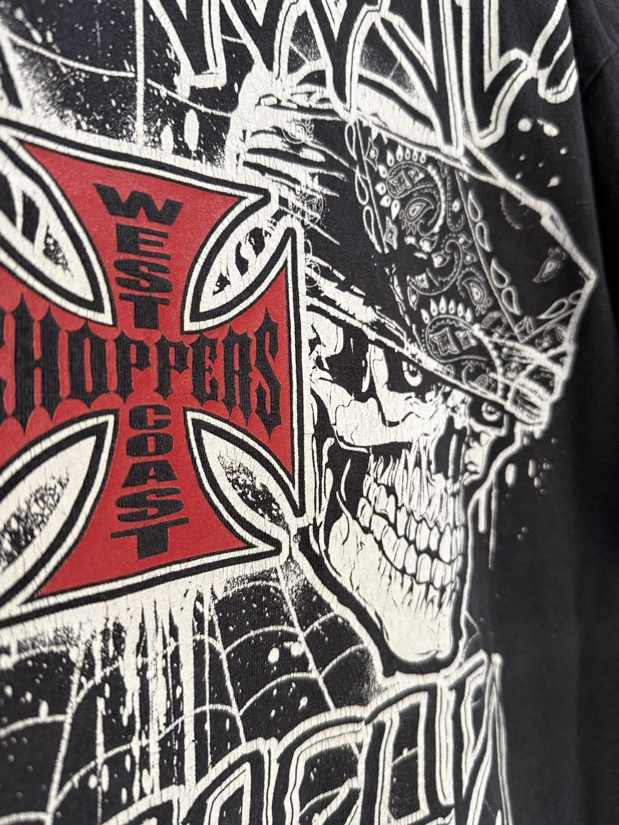 West Coast Choppers Thrashed Vintage West Coast Choppers Skulls Sun Faded Tee Size US XXL / EU 58 / 5 - 8 Thumbnail