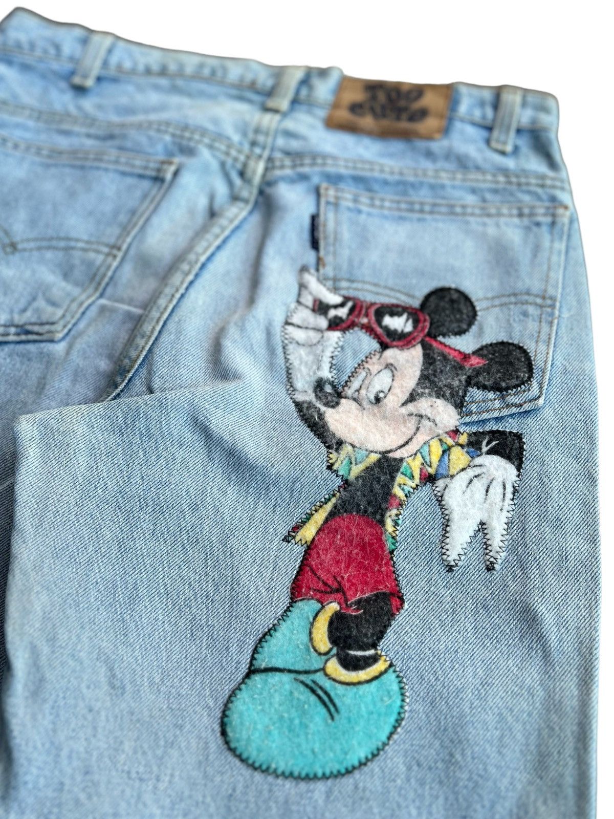 Levi's Vintage Clothing × Too Cute Guetta Bros. 🔥Vtg 90s Levis Too Cute Micky Mouse Patches Distressed Jeans Size US 31 - 18 Thumbnail