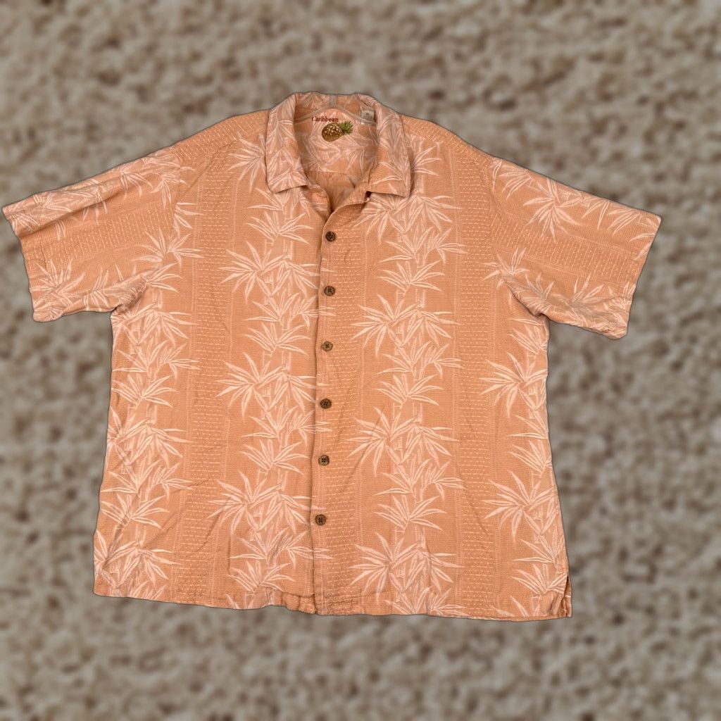 Vintage VINTAGE Caribbean Shirt Men XL Orange Bamboo Leaf Cotton Silk Blend Hawaiian Size US XL / EU 56 / 4 - 1 Thumbnail