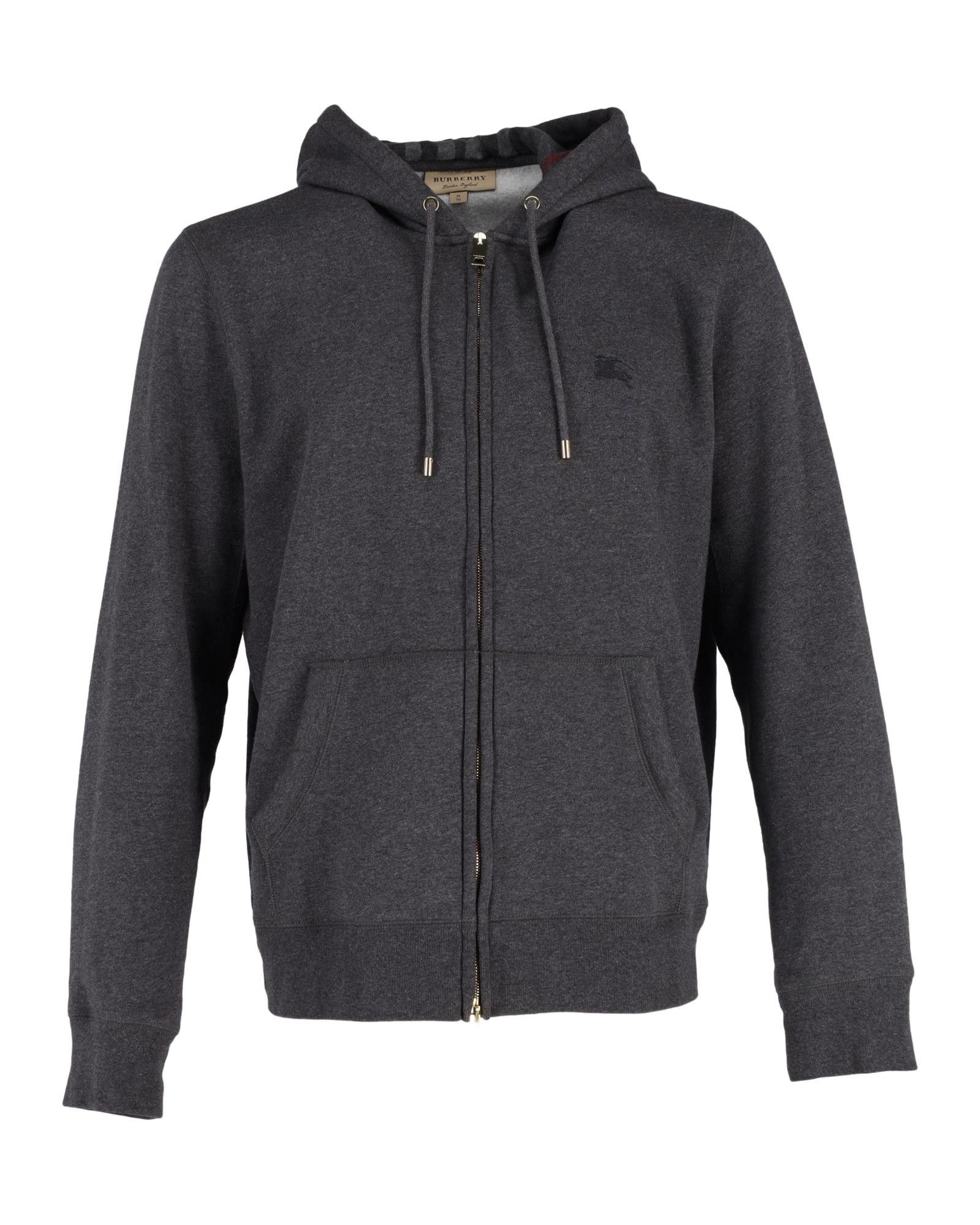 image of Cozy Grey Cotton Zipped Hoodie By Burberry, Men's (Size XL)