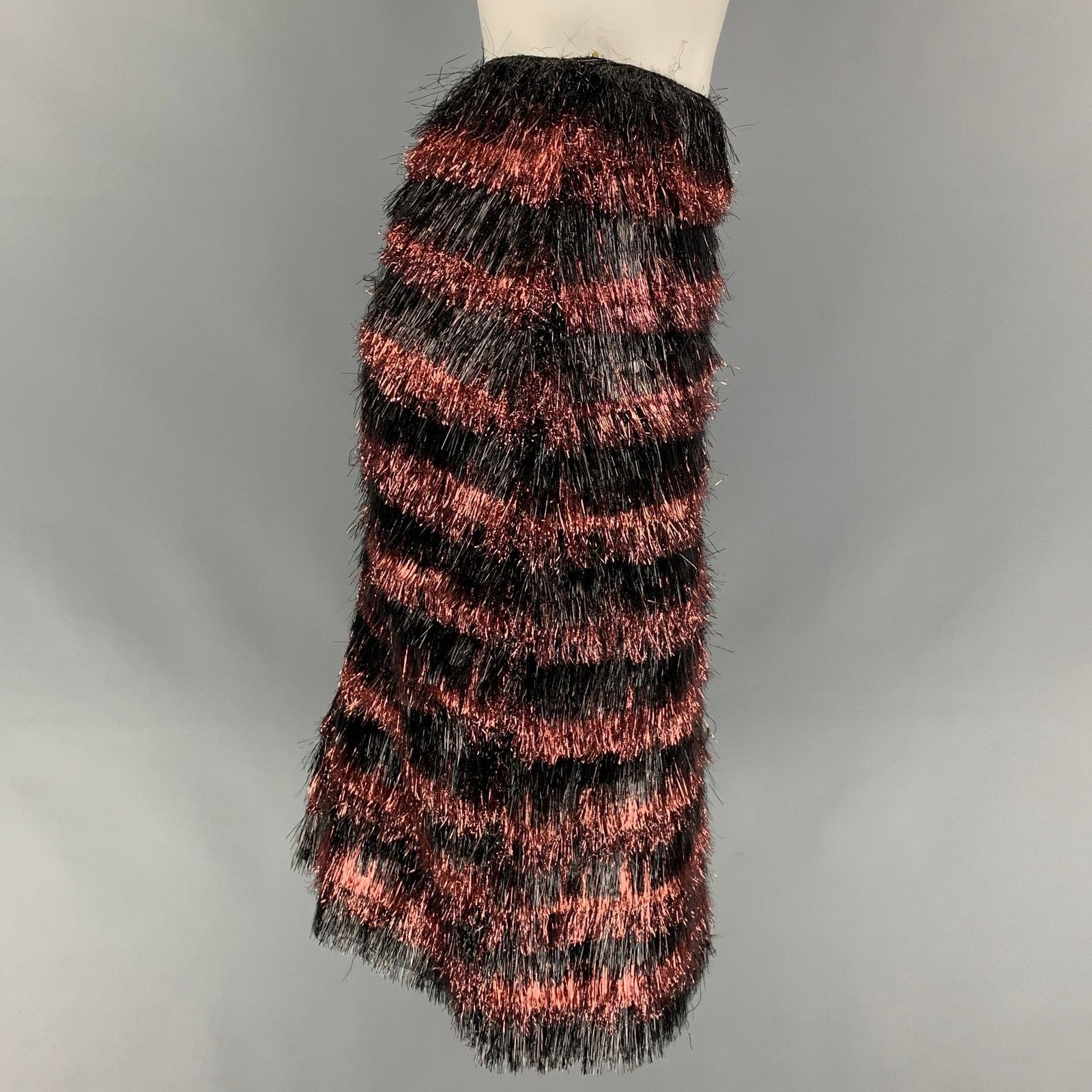 Burberry Prorsum Fall 2012 6 Cherry & Black Polyamide / Silk Stripe Skirt Size 28" / US 6 / IT 42 - 3 Thumbnail