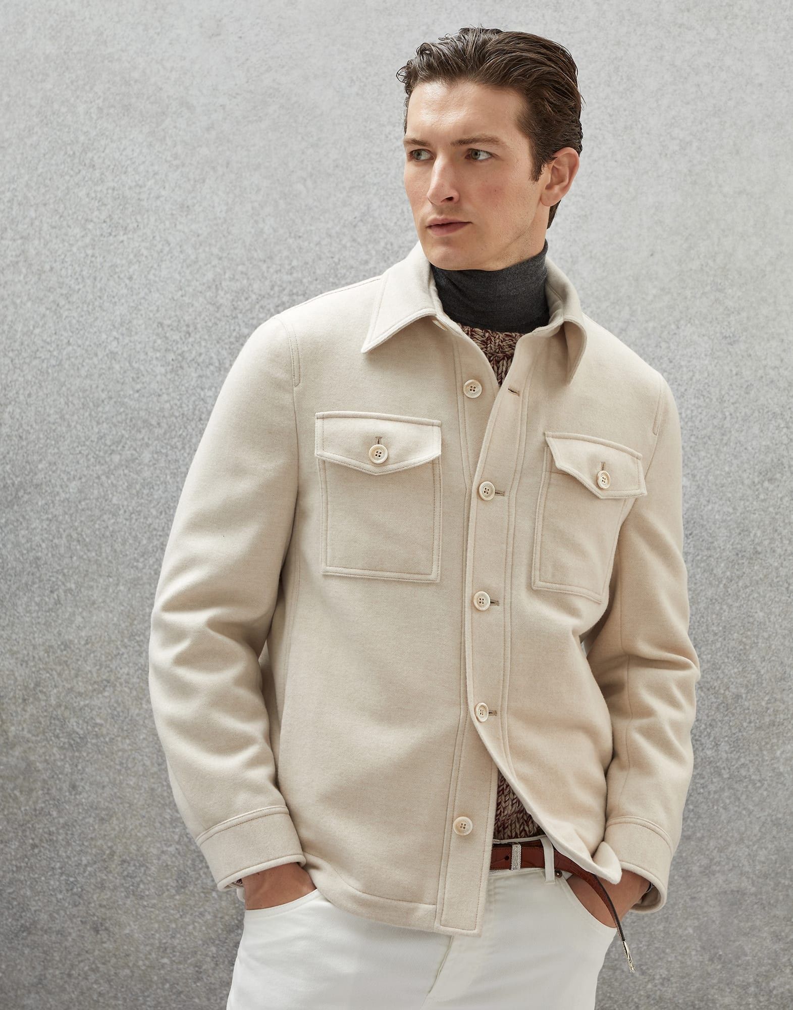 Brunello Cucinelli o1w1db10924 Rev Wr Cash Outerwear in Light Beige Size US XL / EU 56 / 4 - 1 Thumbnail