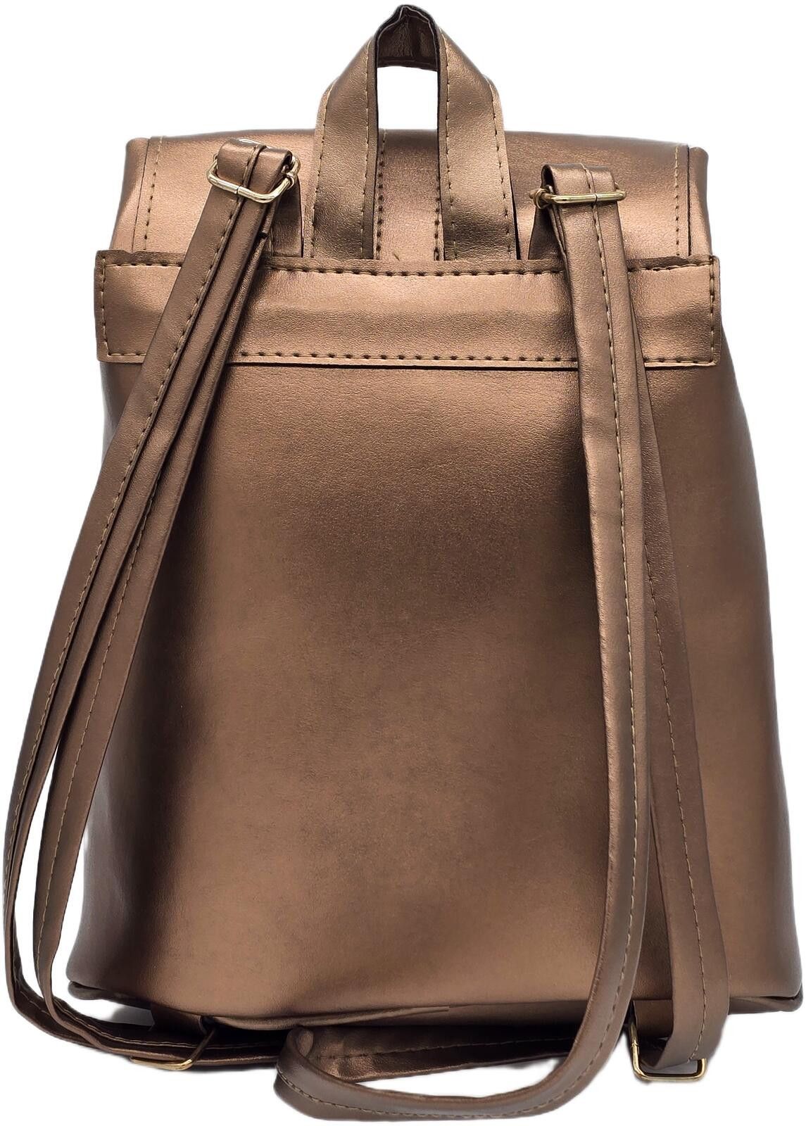 Genetic Manipulation Shinichiro Kuriya Metallic Bronze Faux Leather Backpack with Front Buckle Pock Size ONE SIZE - 2 Thumbnail