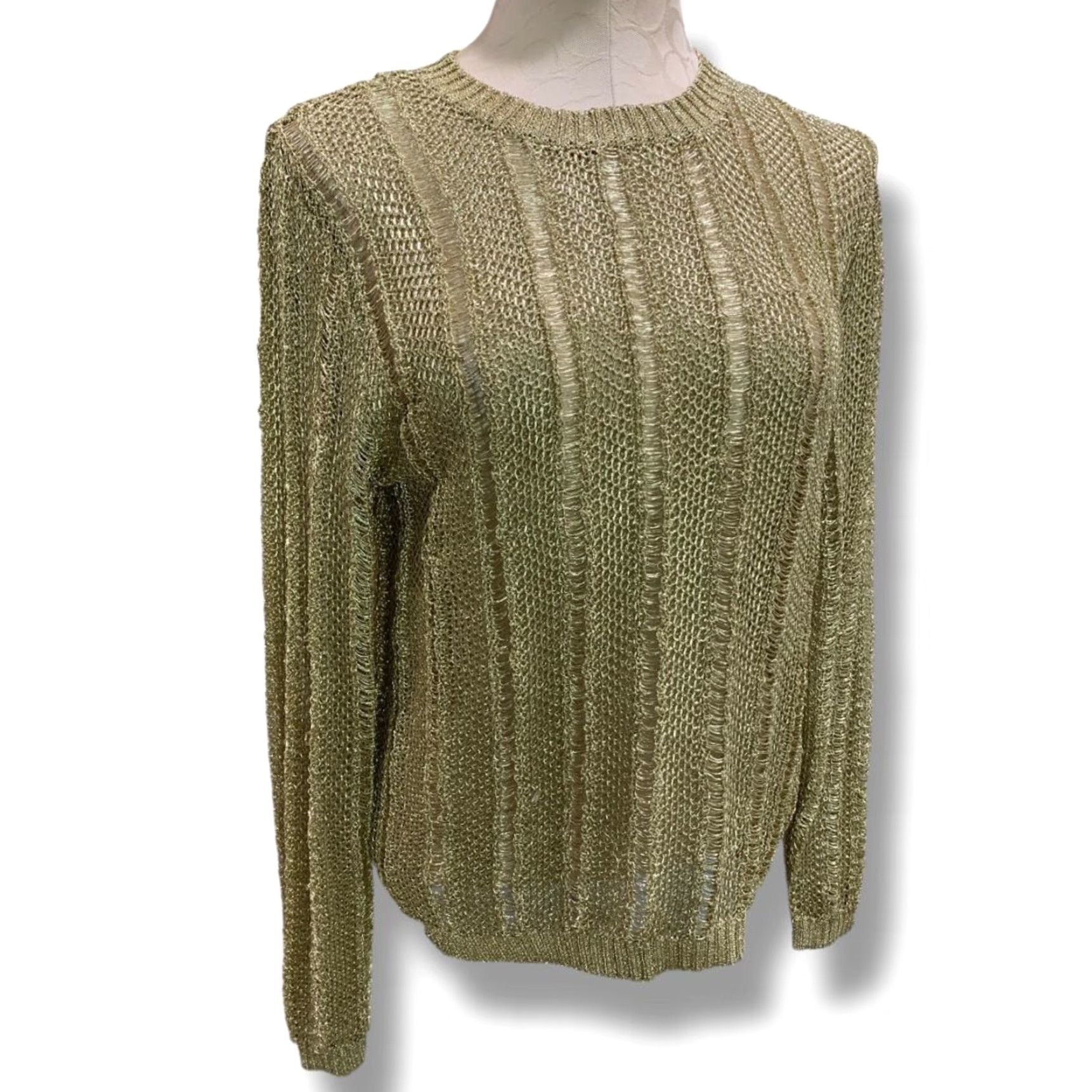 Anthropologie HWRE Anthropologie Womens Medium Loose Knit Metallic Sweater Gold Size M / US 6-8 / IT 42-44 - 2 Thumbnail