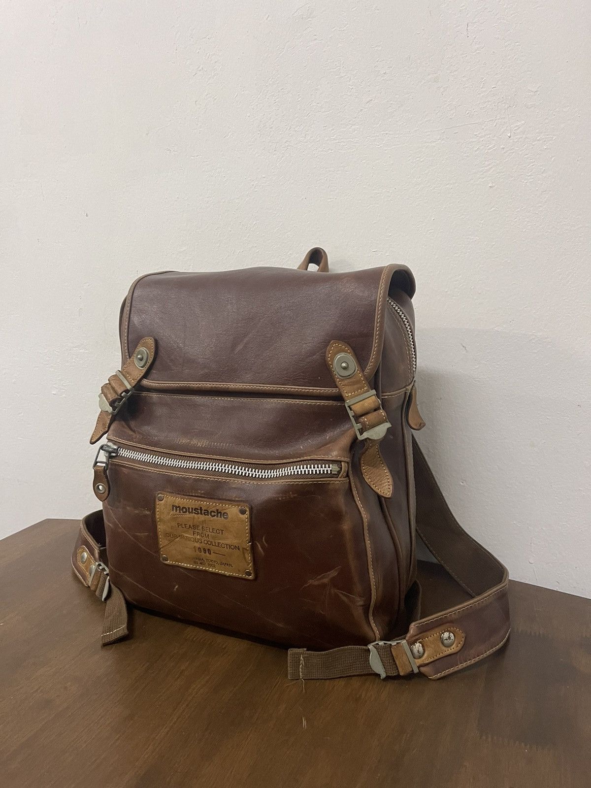 Vintage 90s moustache japan full leather box bagpack Size ONE SIZE - 1 Thumbnail