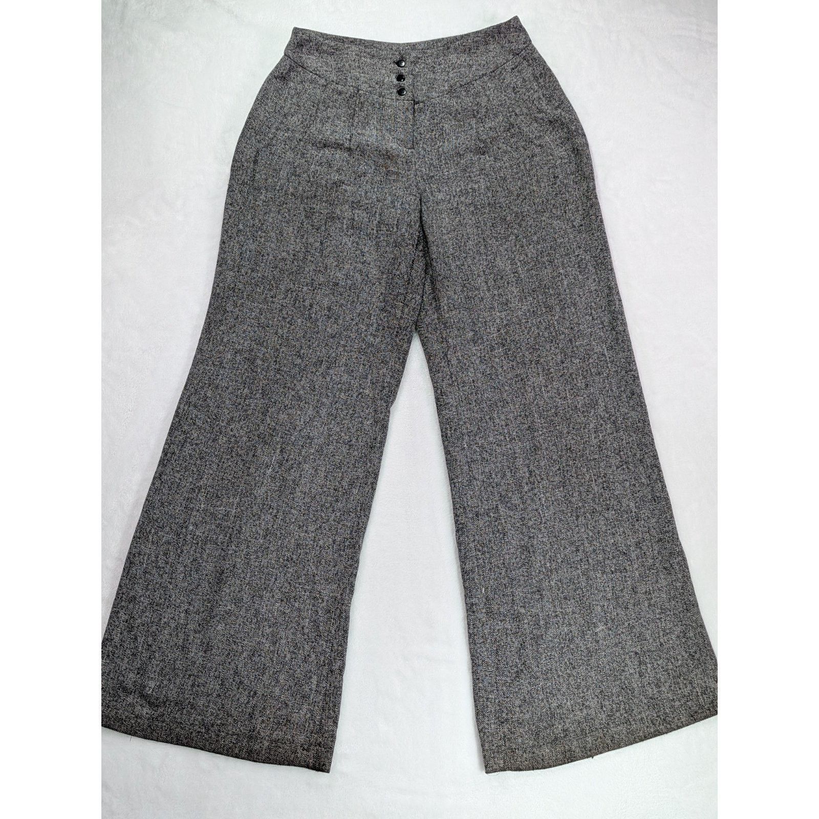 Other Sz 2 Black/White Wide Leg Mid Rise Herringbone Tweed VTG Y2K Size 26" / US 2 / IT 38 - 1 Thumbnail
