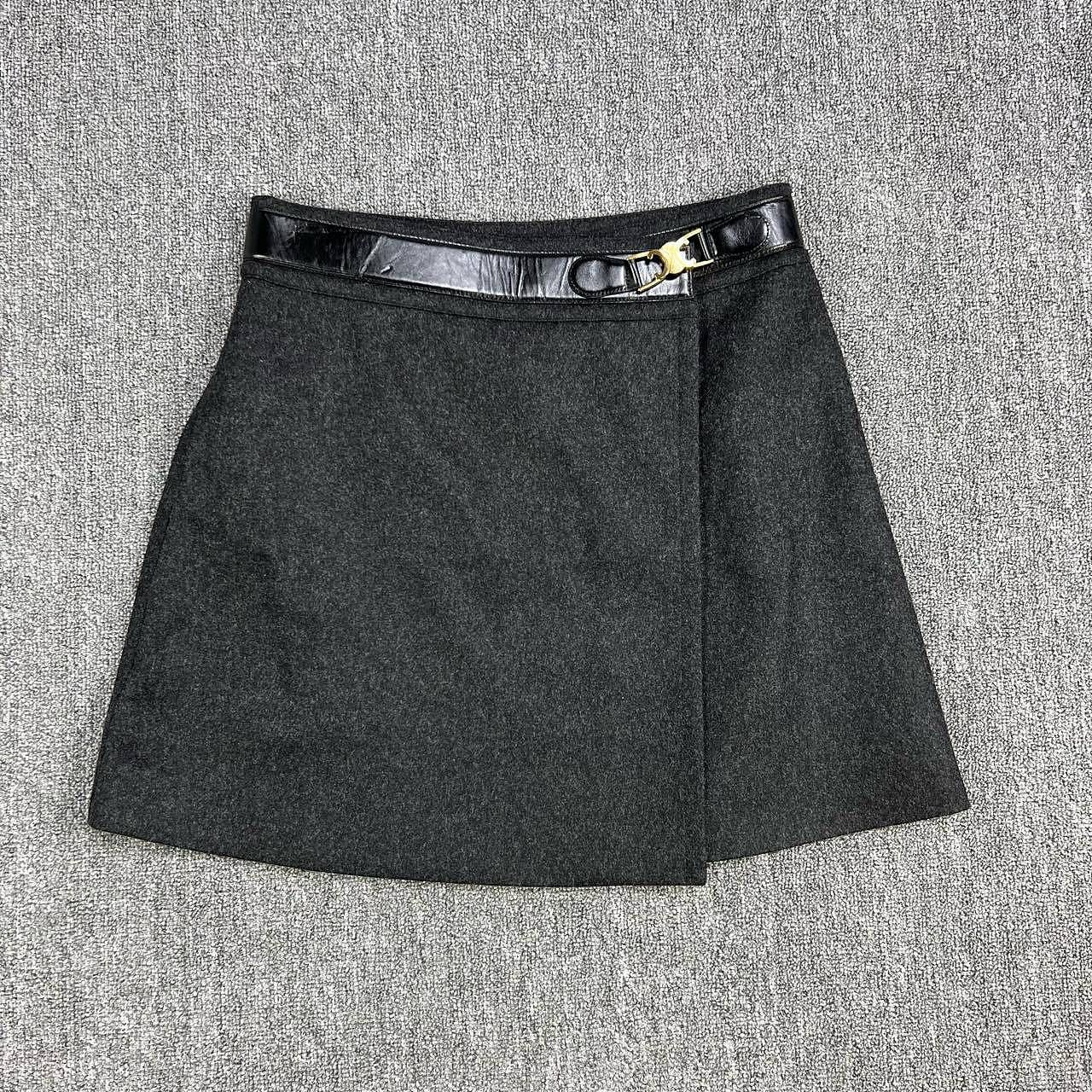 Celine Celine Triomphe Leather Trim Wool Mini Skirt Size 40 Size 27" / US 4 / IT 40 - 1 Thumbnail