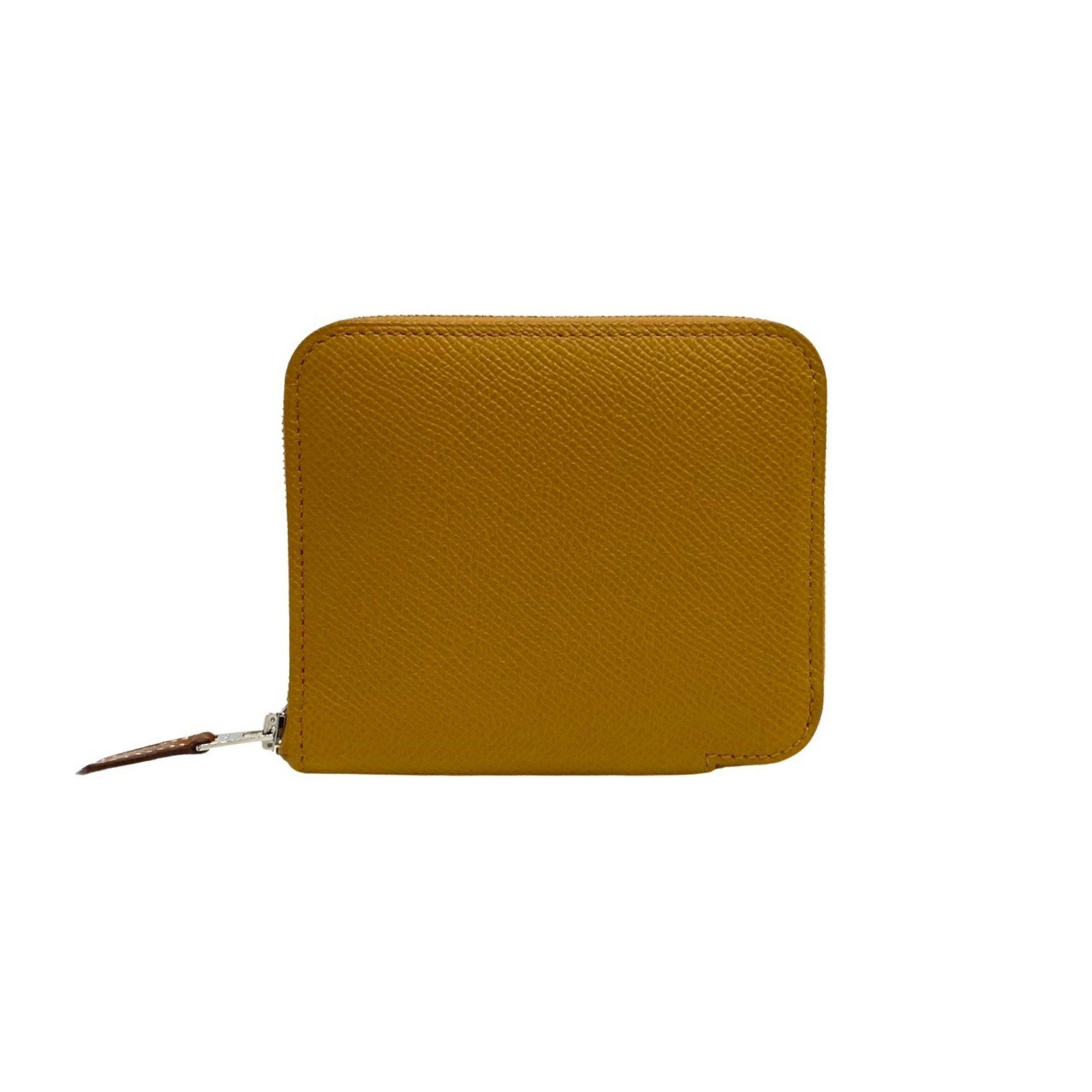 image of Hermes Azap Compact Silk-In Vo-Epson Leather Coin Case Purse Brown, Women's