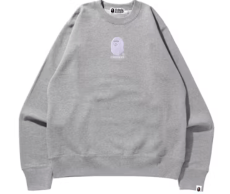 Grey Embroidery Ape Head Crewneck Sweater Large