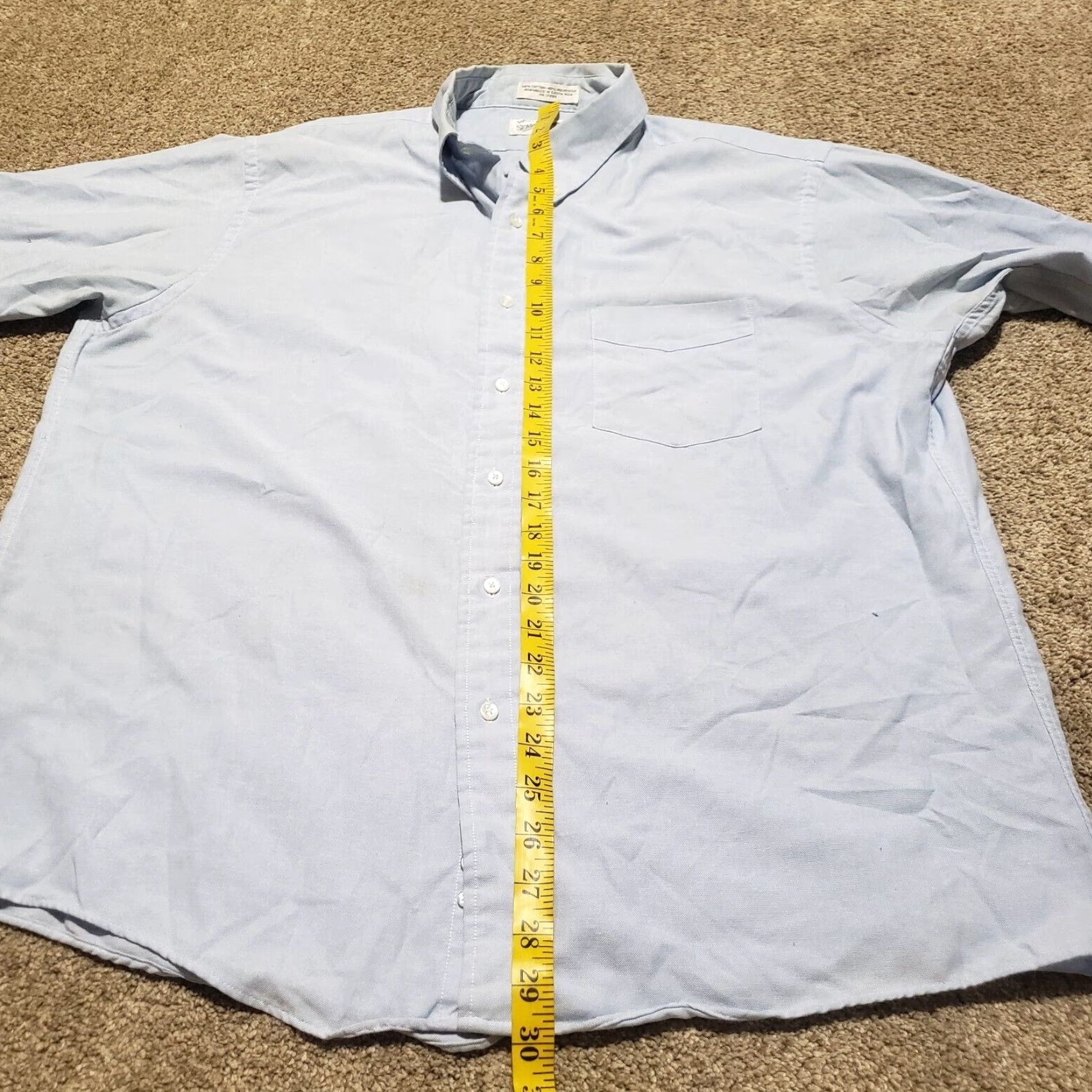 Sears Sears Shirt Button-Up Short Sleeve Mens 17.5 34/35 Blue Cotton Polyester Solid 1950s 1960s Mens shirt Size US XL / EU 56 / 4 - 6 Thumbnail
