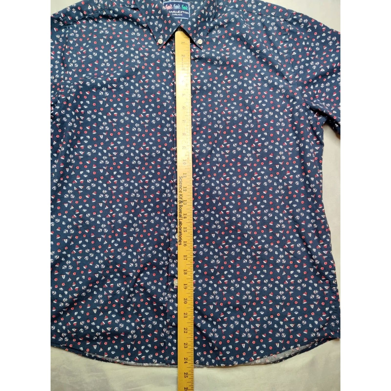 Vintage Charleston Threads Men Button-Up Shirt Geometric Sail Boat Anchors Navy Blue Cotton L Size US L / EU 52-54 / 3 - 6 Thumbnail