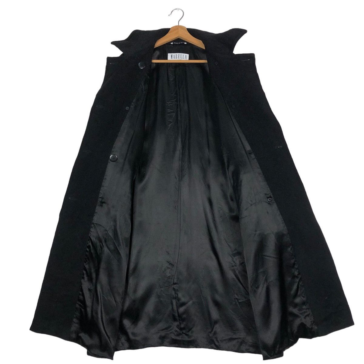Japanese Brand 🔥Rich Black - Long Fly Coats Wool Herringbone Marella Size US M / EU 48-50 / 2 - 13 Thumbnail