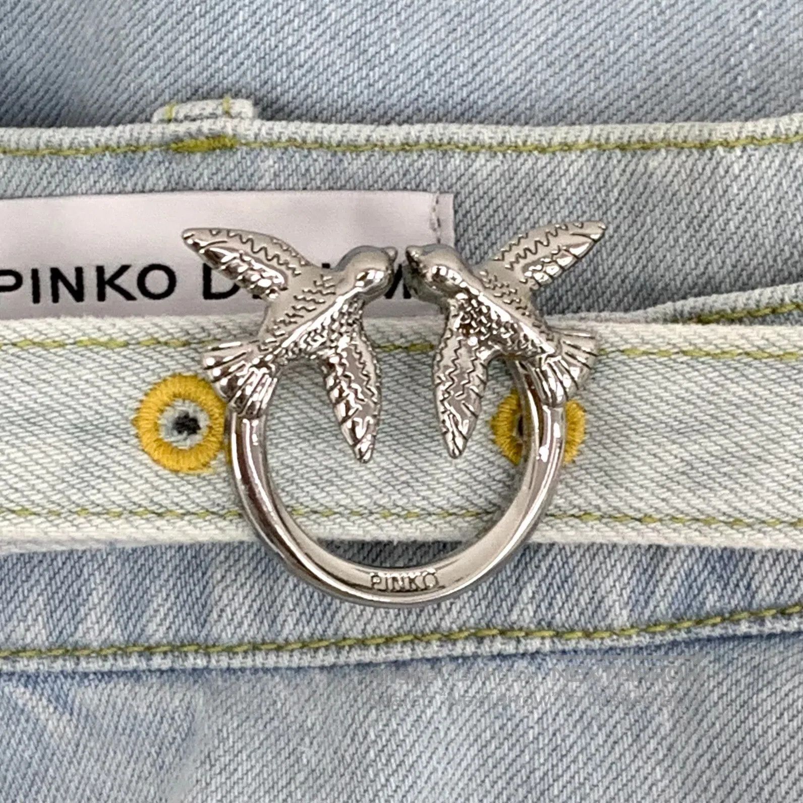 Pinko PINKO Light Blue Cotton Logo Belted Denim Skirt| Size 39" - 6 Thumbnail