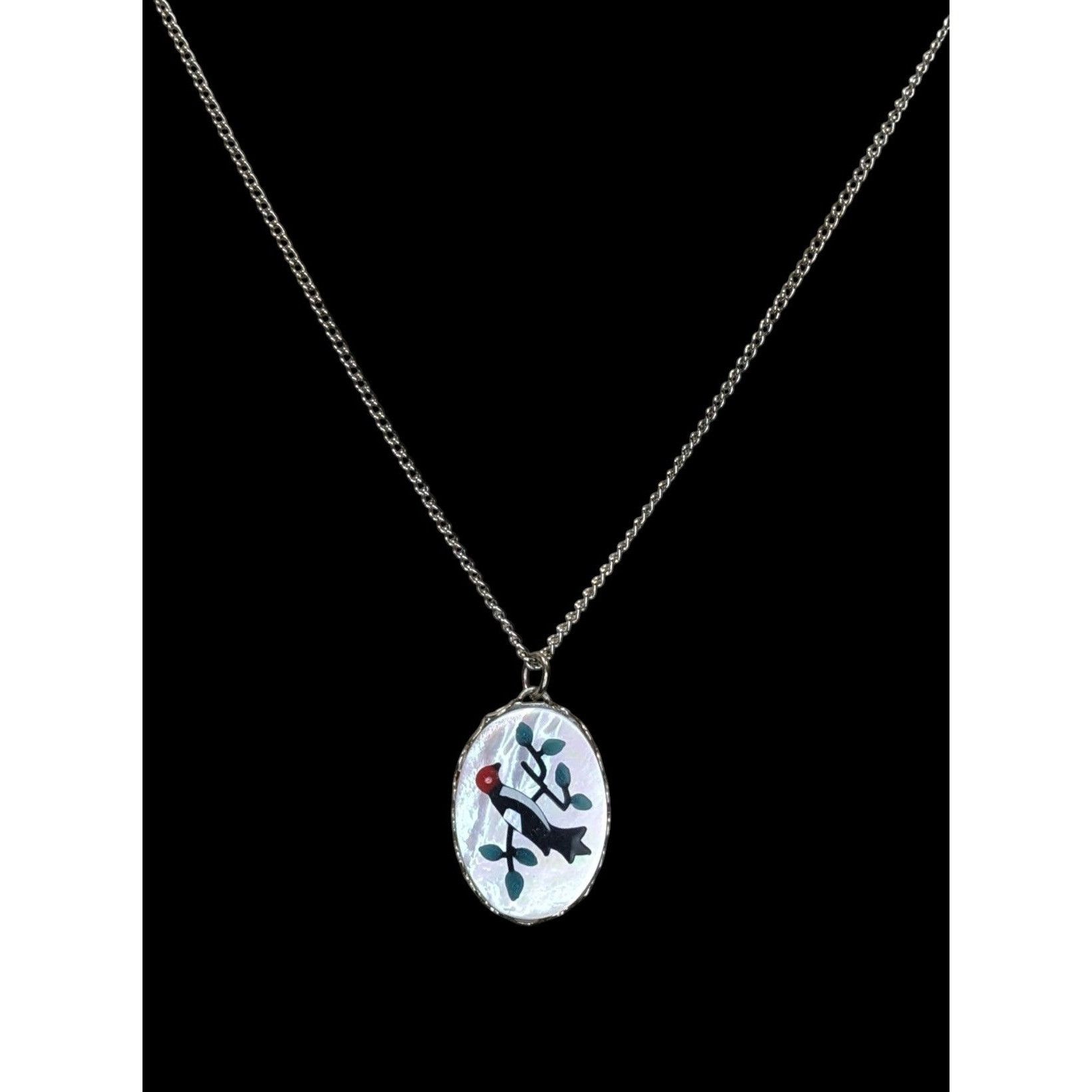 Other Vintage Artisan Mother Of Pearl Necklace With Bird & Branch Size ONE SIZE - 4 Thumbnail