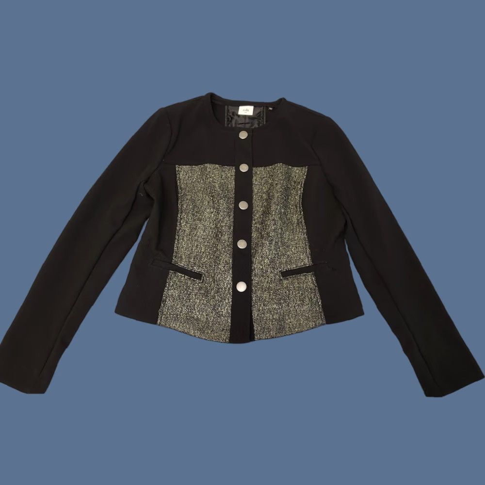 Vintage Cabi Blazer Womens Medium Black Metallic Tweed Snap Front Jacket Style 3036 Size M / US 6-8 / IT 42-44 - 1 Thumbnail