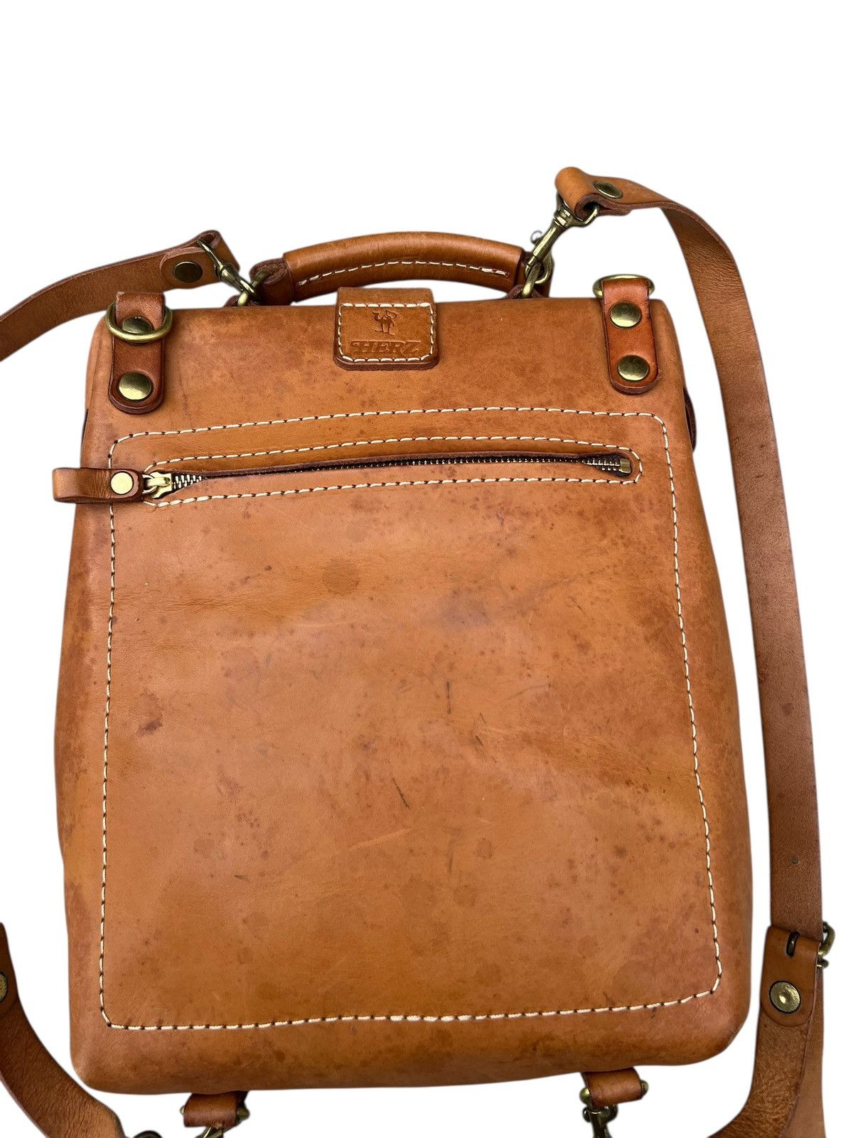 Leather Vintage HERZ Japan Patina Leather Backpack Rucksack Size ONE SIZE - 11 Thumbnail