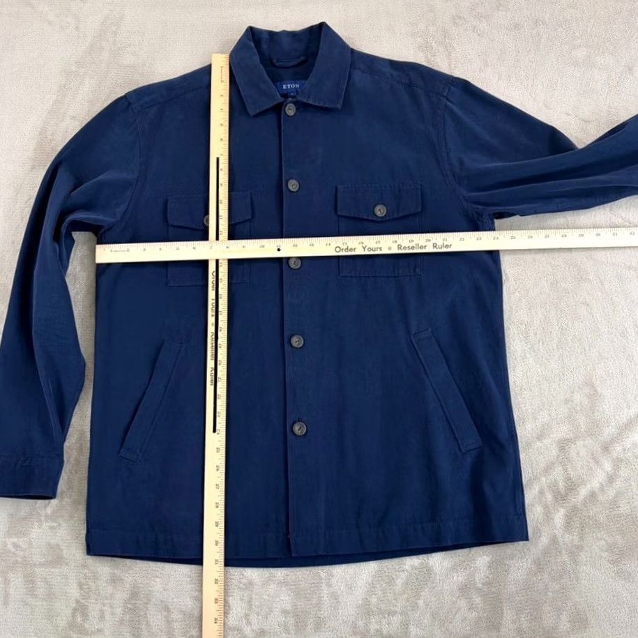 Eton ETON Overshirt Navy XL Men Twill Moleskin 100% organic cotton Jacket Casual, Formal, Travel Turndown collar Front pockets Cotton Solid 100% green? Size US XL / EU 56 / 4 - 7 Thumbnail