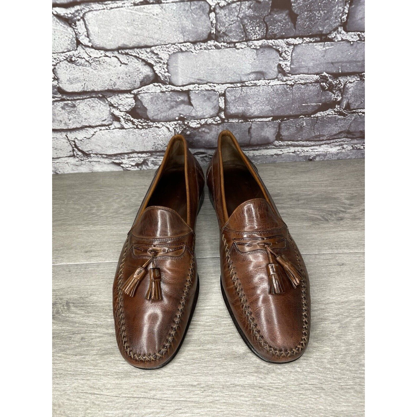 Johnston & Murphy Johnston & Murphy Brown Leather Handsewn Moc Tassel Loafers Size US 11 / EU 44 - 1 Thumbnail
