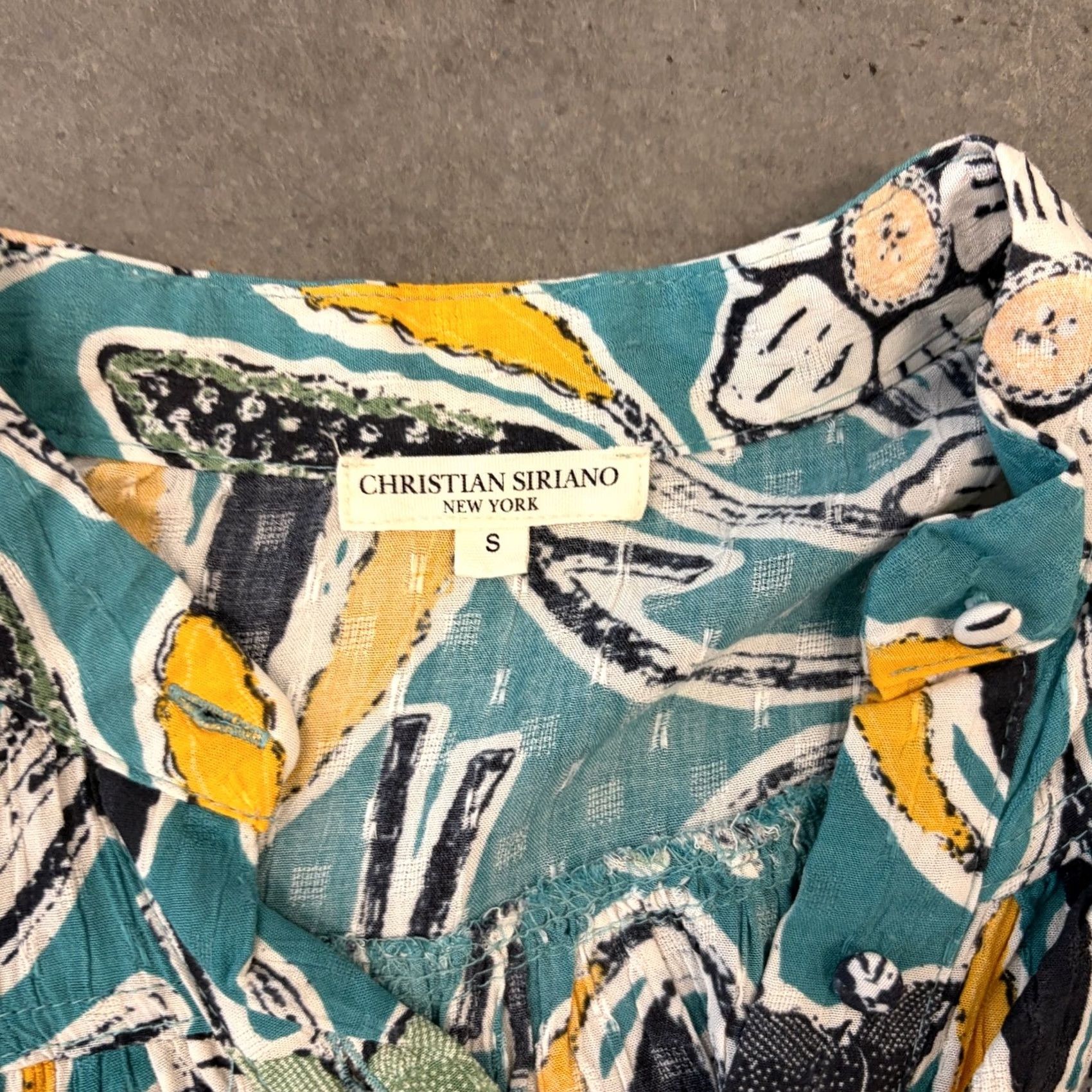 Vintage VINTAGE Christian Siranio Floral Abstract Teal Longsleeve Button Front Top S Womens Blouse Size S / US 4 / IT 40 - 3 Thumbnail