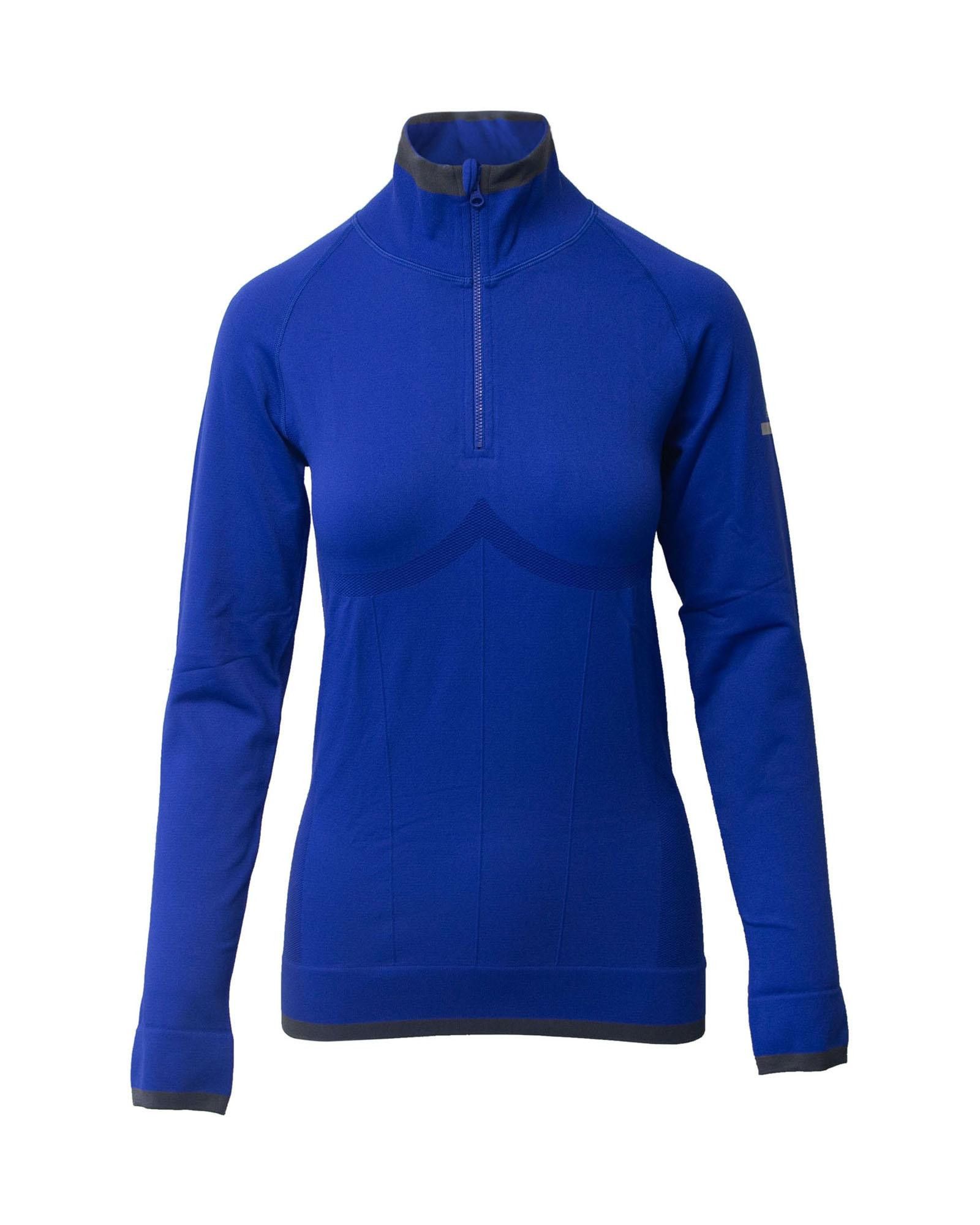 image of Adidas Blue Nylon Half Zip Jacket With Ribbed Knit Details And Logo Accents, Women's (Size Medium)