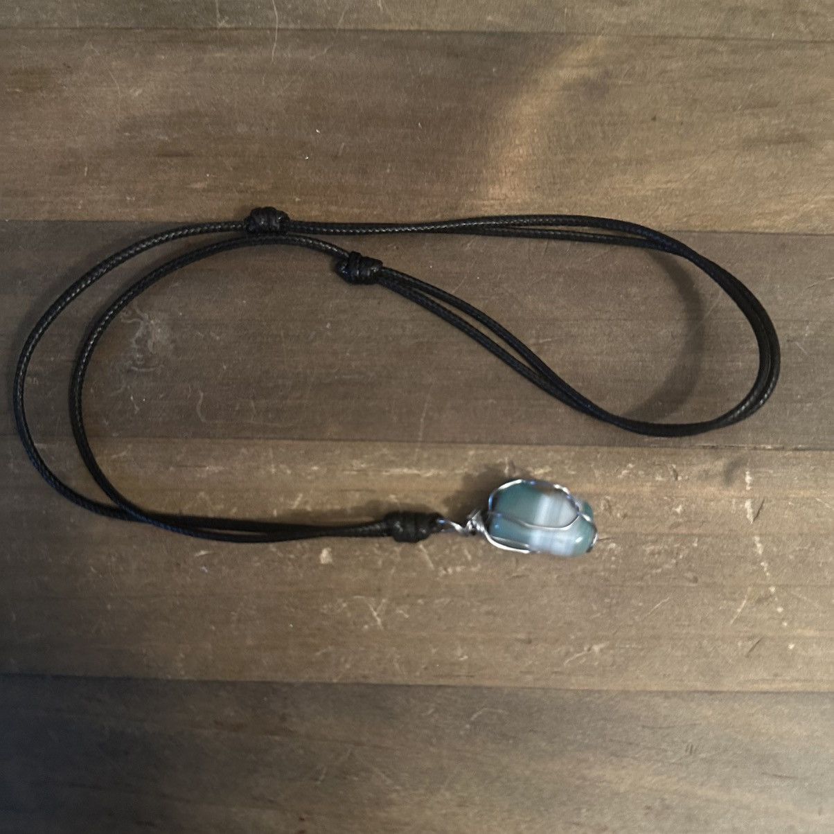 Vintage Vintage wire wrapped agate pendant adjustable cord necklace Size ONE SIZE - 2 Thumbnail