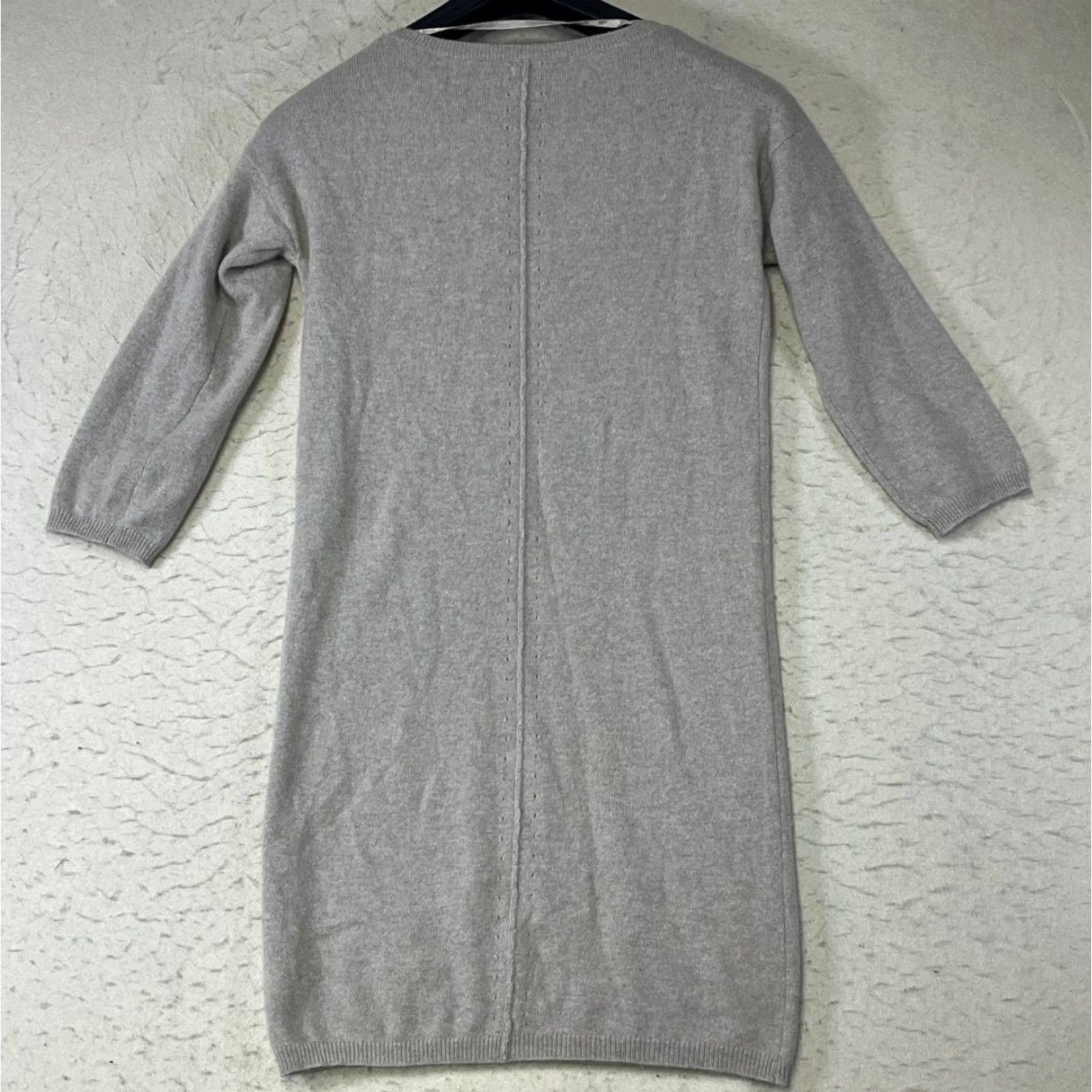 Vintage 360 Cashmere Women’s Sweater Dress S Gray 100% Cashmere 3/4 Sleeve Pullover V-Neck A-Line Midi Dress Women Slimming Knit Fashion Size S / US 4 / IT 40 - 2 Thumbnail