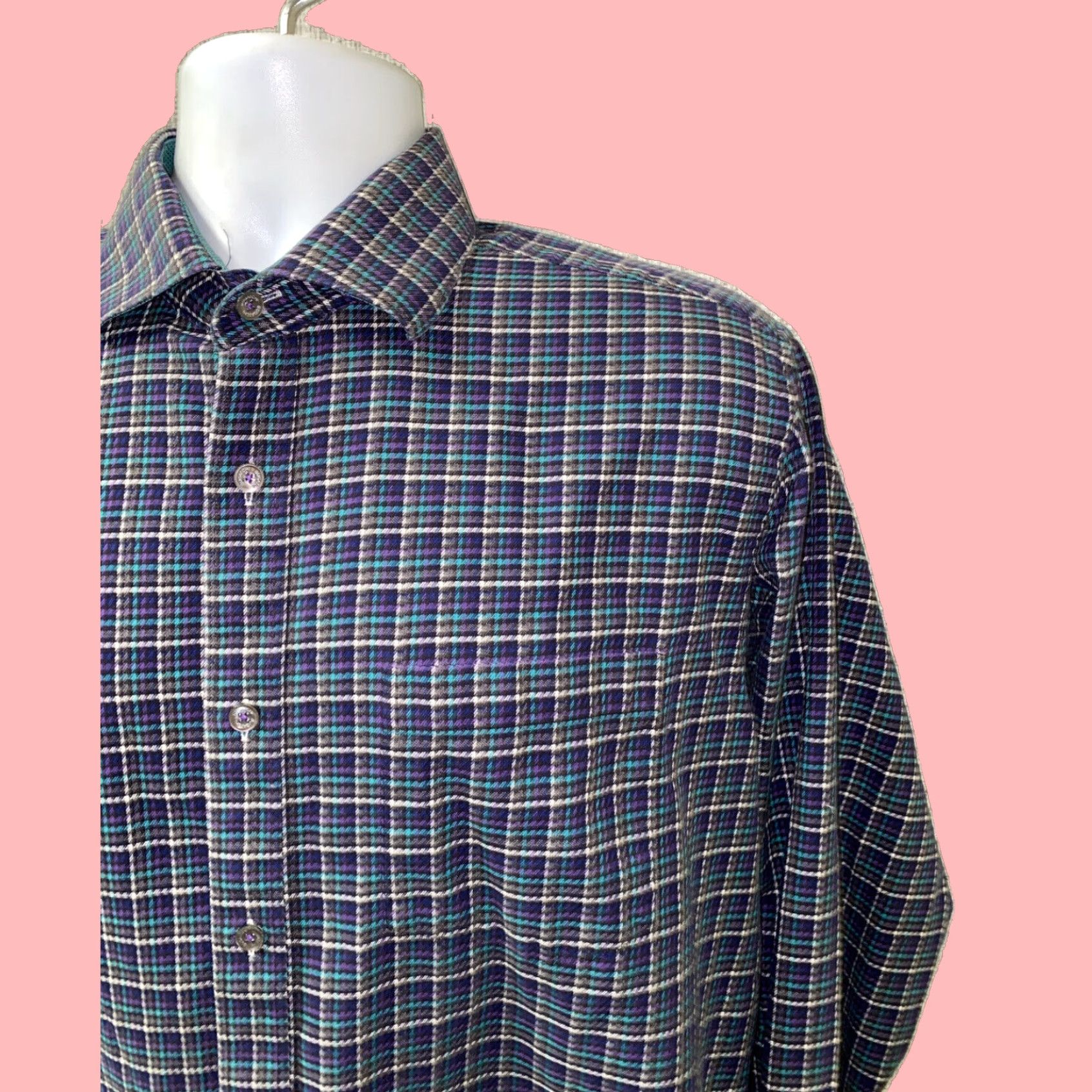 BUGATCHI Bugatchi Uomo Plaid Long Sleeve Button Up Shirt Multicolor Large Mens Size US L / EU 52-54 / 3 - 2 Thumbnail