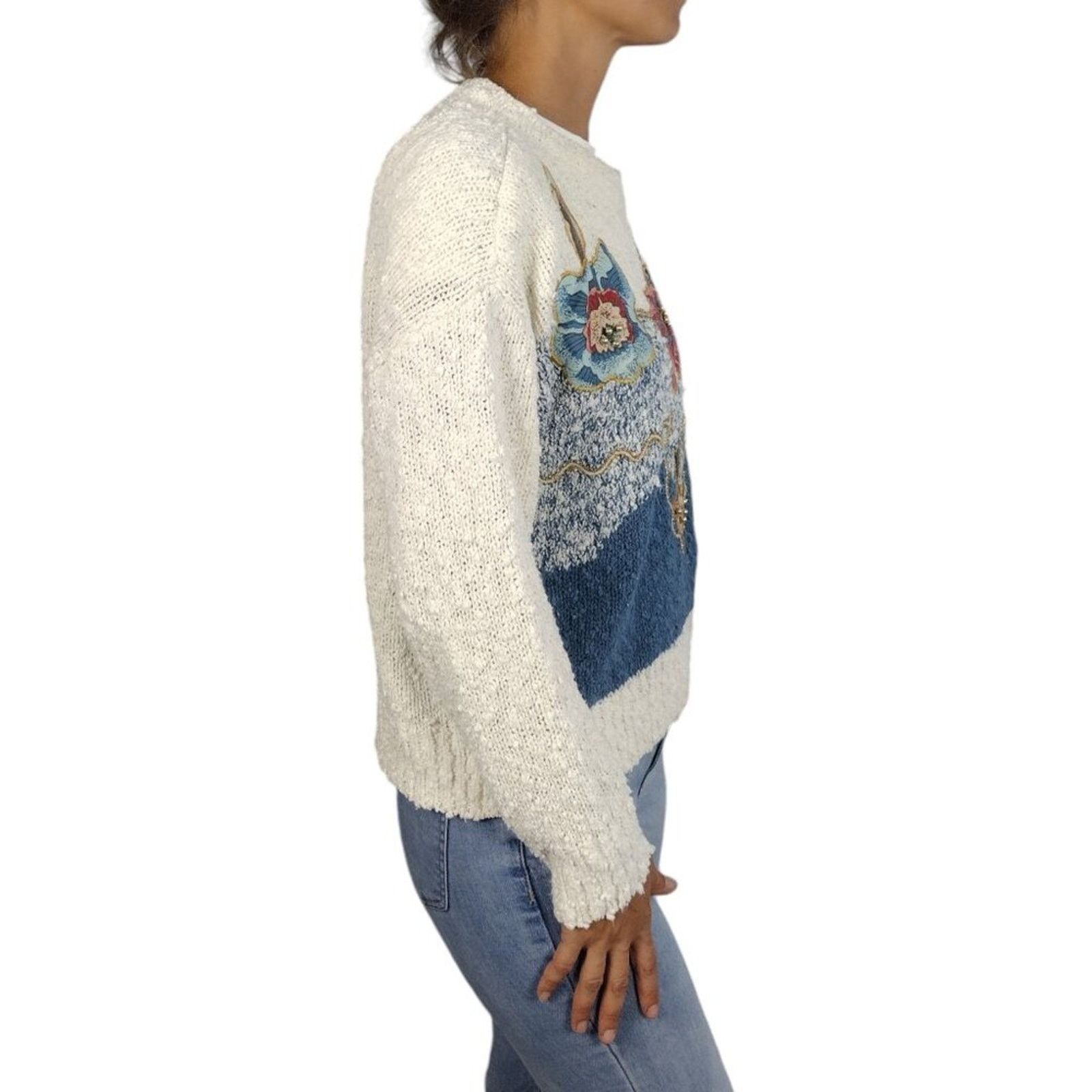 Vintage VTG 80s Embellished Comfy Sweater Size L / US 10 / IT 46 - 4 Thumbnail