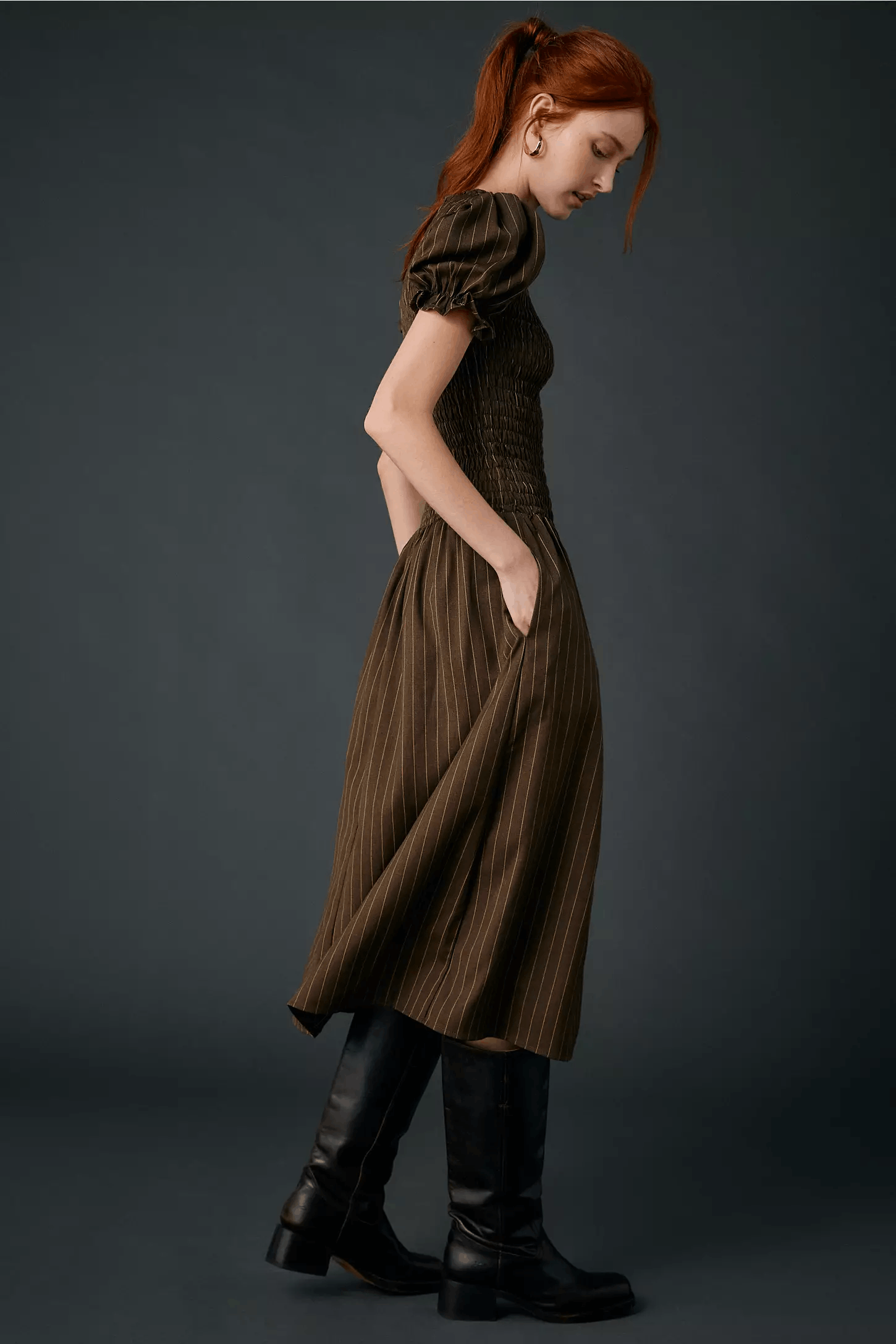 Other Daisy Street Brulée smocked midi dress chocolate espresso Size L / US 10 / IT 46 - 7 Thumbnail