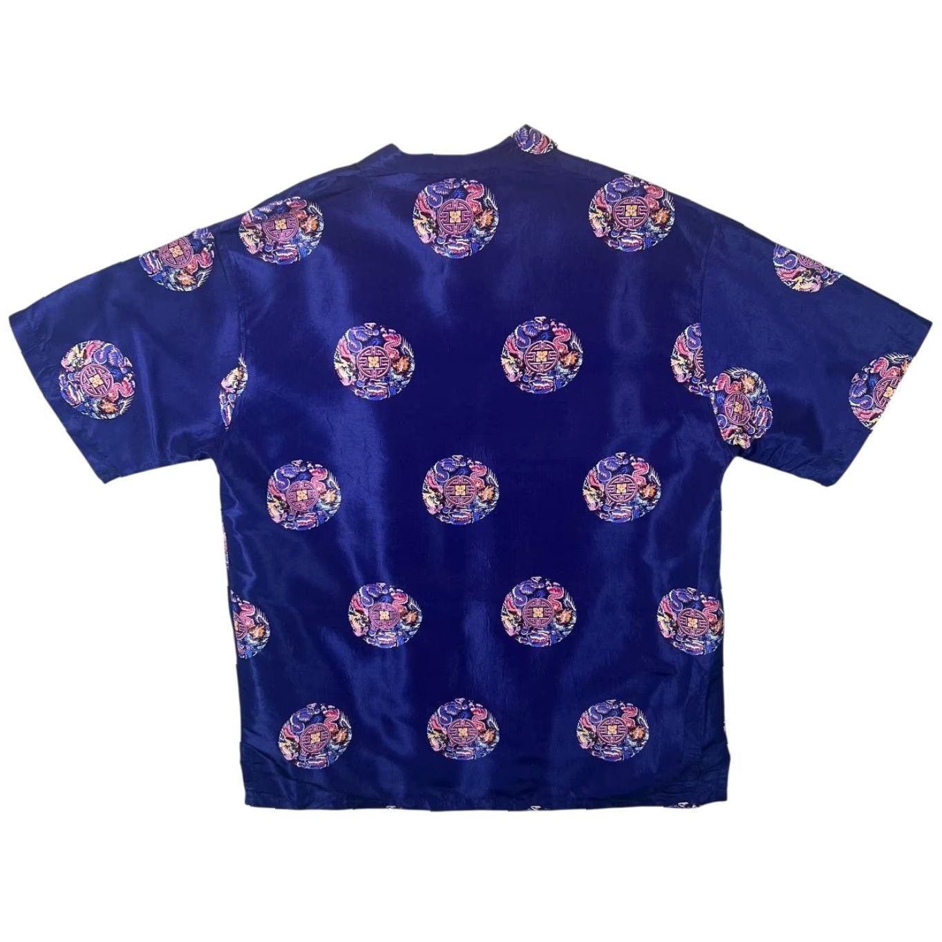 Vintage Dian Dian Tong Dragon Gothic Patterned Blue Short Sleeve Shirt XXL Men Size US XXL / EU 58 / 5 - 2 Thumbnail