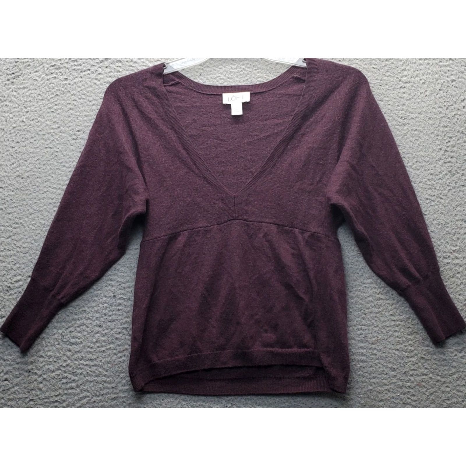 Loft LOFT Ann Taylor Sweater Womens Small Burgundy Raglan Sleeve Deep V Neck Pullover Knit Wool Casual Womens Size S Size S / US 4 / IT 40 - 2 Thumbnail