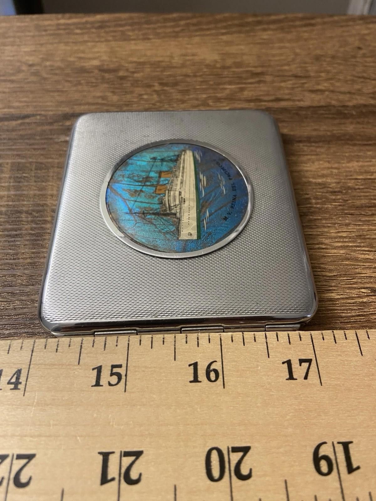 Other Vtg Blue Morpho Butterfly Chrome Silver Ship Cigarette Case Size ONE SIZE - 7 Thumbnail