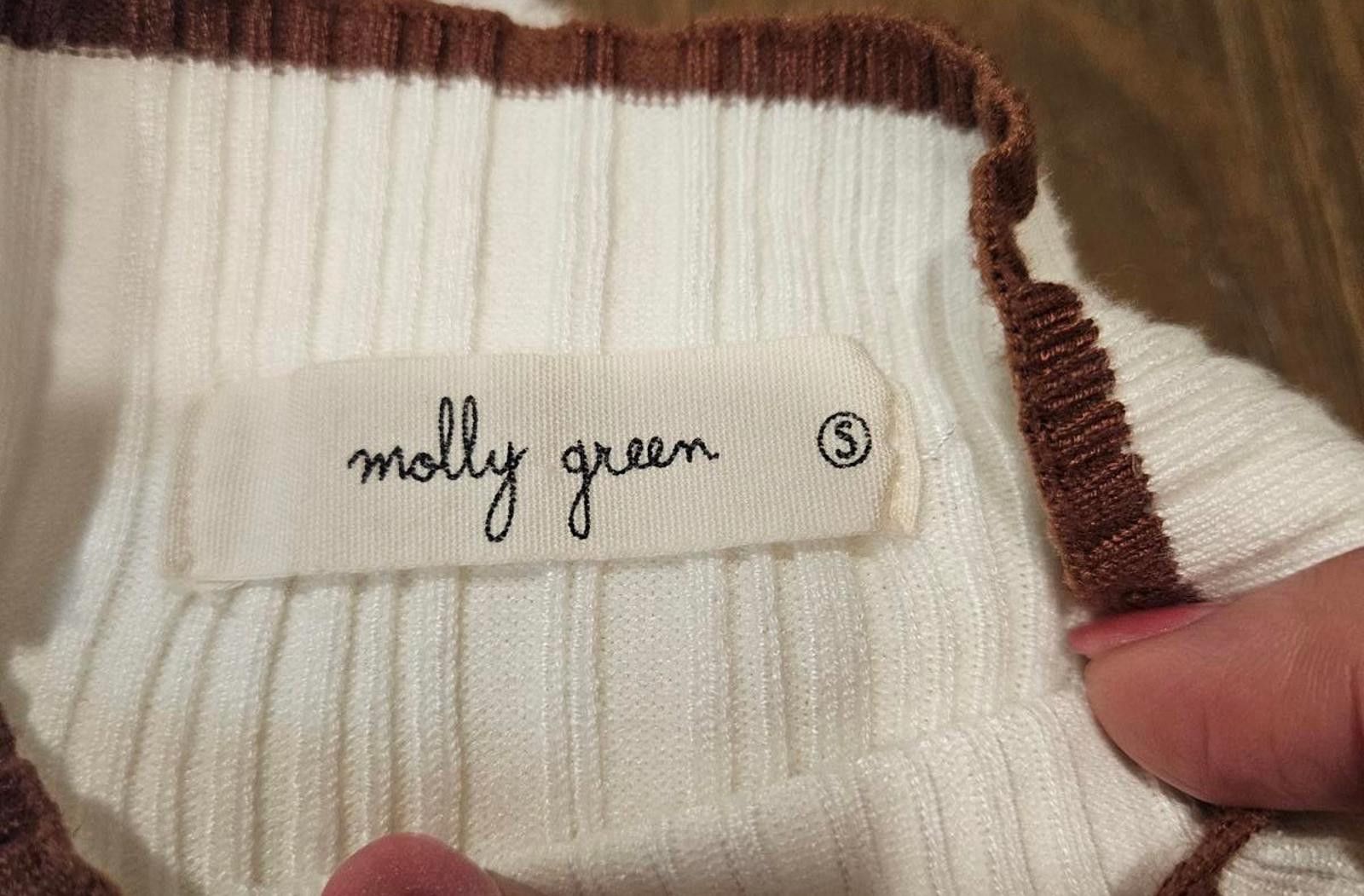 Designer Molly Green White Ribbed Sweater with Brown Accents Size XS / US 0-2 / IT 36-38 - 7 Thumbnail