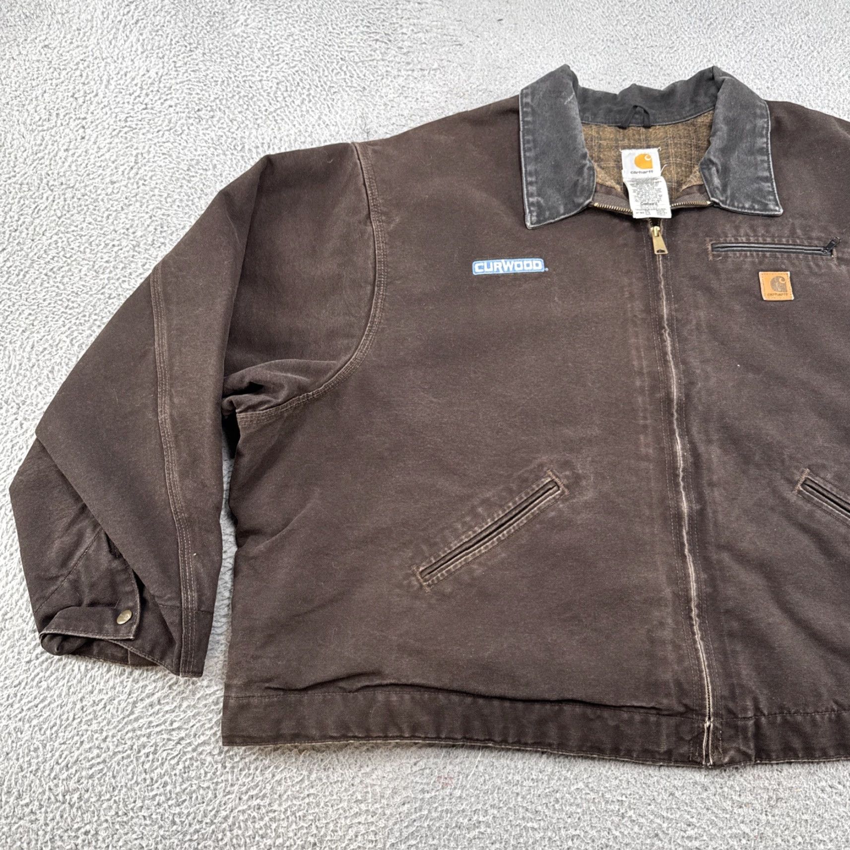 Carhartt VINTAGE Carhartt J97 Detroit Bomber Jacket 5XL Brown Canvas Lined Poly 90s Workwear Mens Size US XXL / EU 58 / 5 - 3 Thumbnail